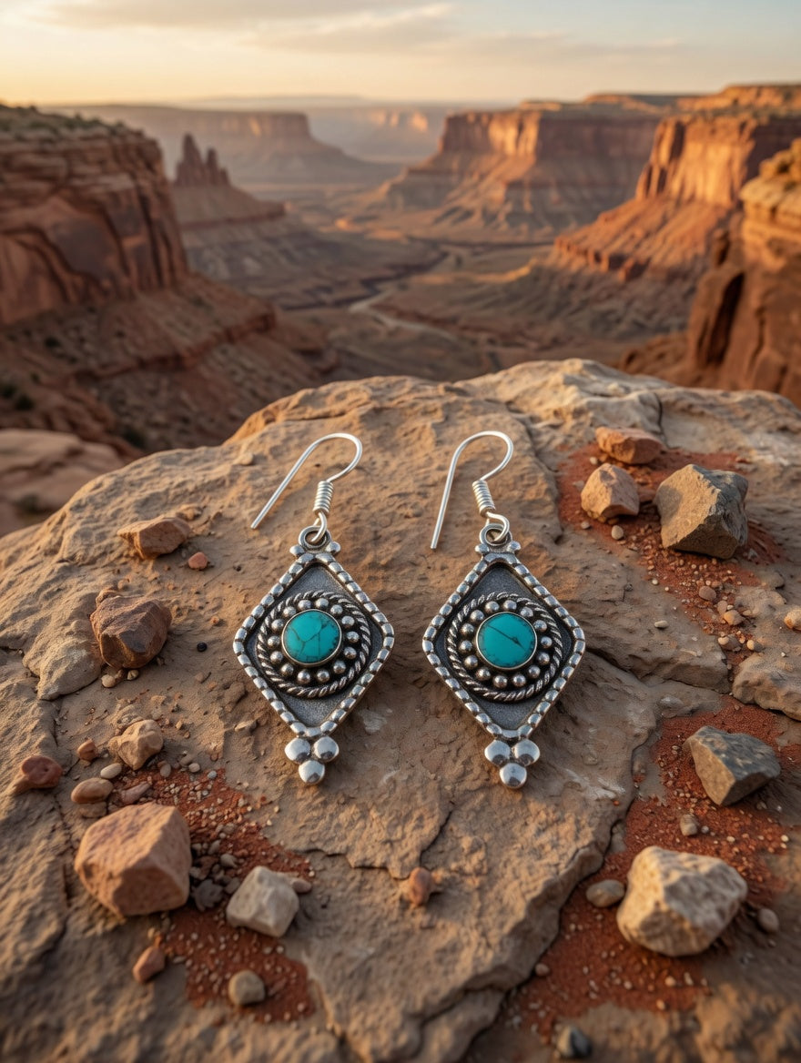 Turquoise Teardrop Rhombus Shaped Drop Earrings