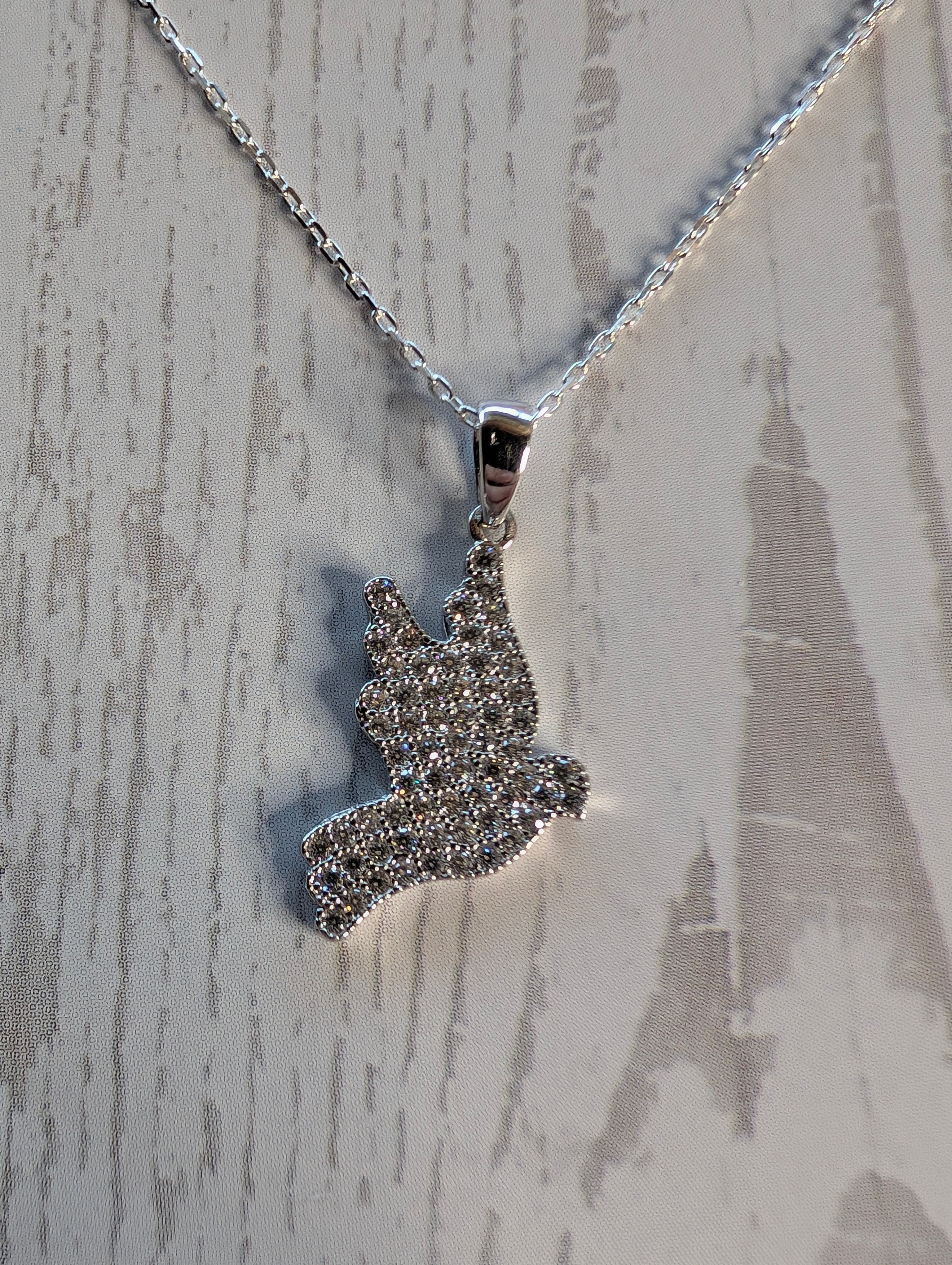 Sterling Silver CZ Peace & Love Dove Studded Pendant Necklace
