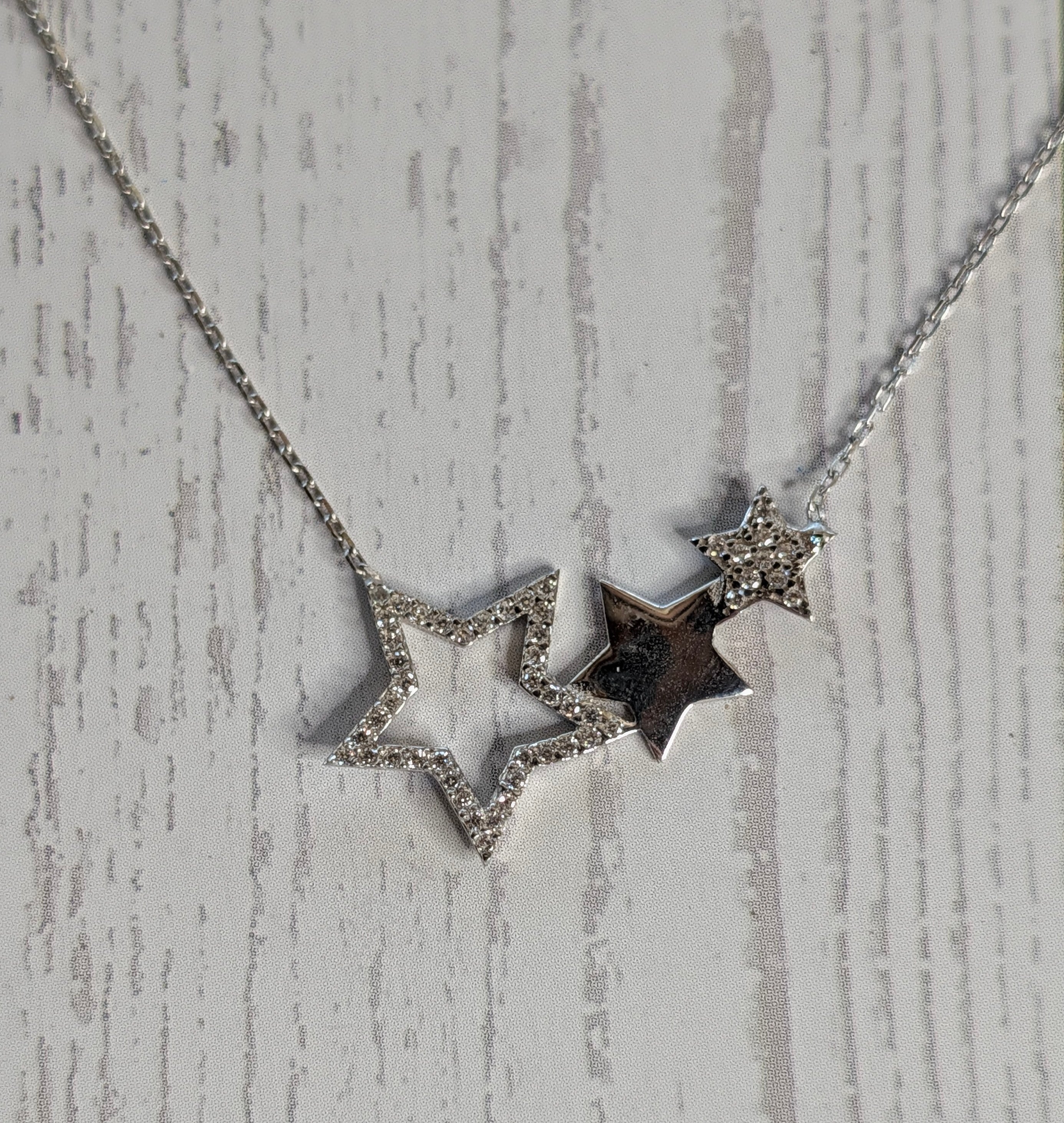 Sterling Silver Three Star CZ Silhouette Pendant Necklace