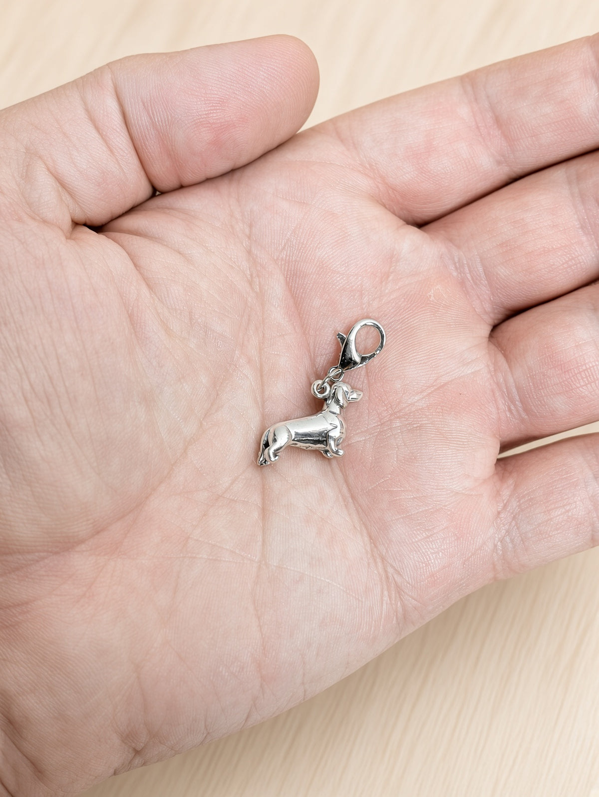 Handcrafted Dachshund Dog Charm Sterling Silver