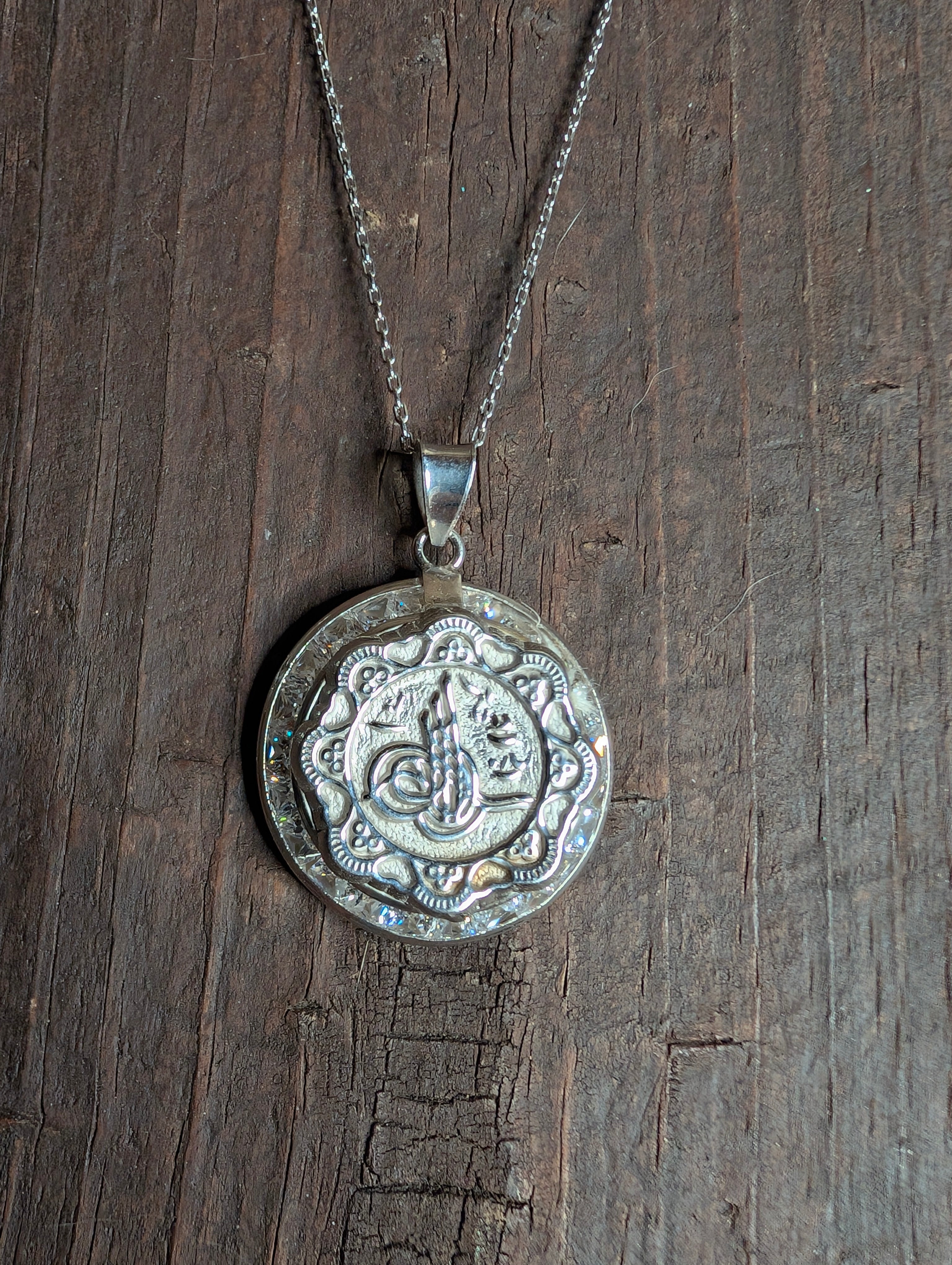 Sterling Silver Ottoman Empire Tughra Silver Coin Medallion Necklace