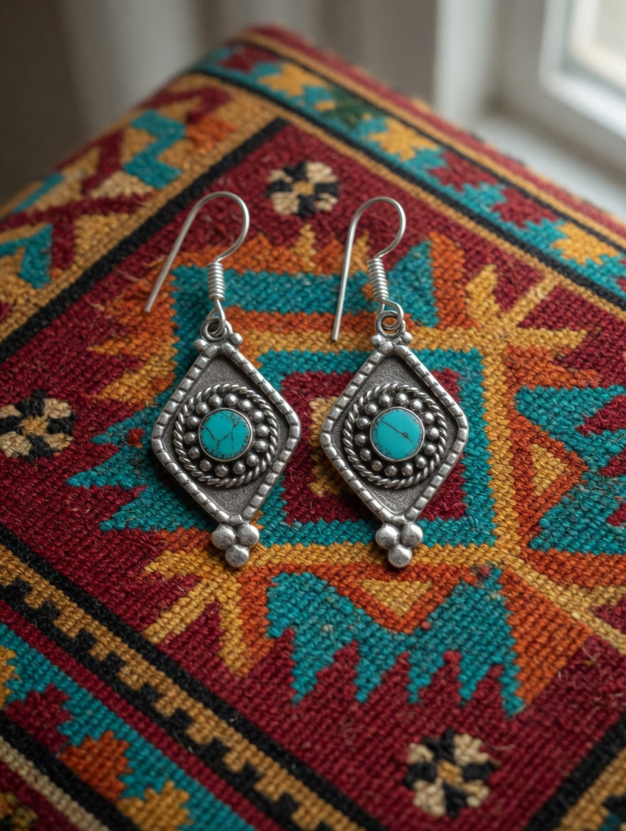 Turquoise Teardrop Rhombus Shaped Drop Earrings
