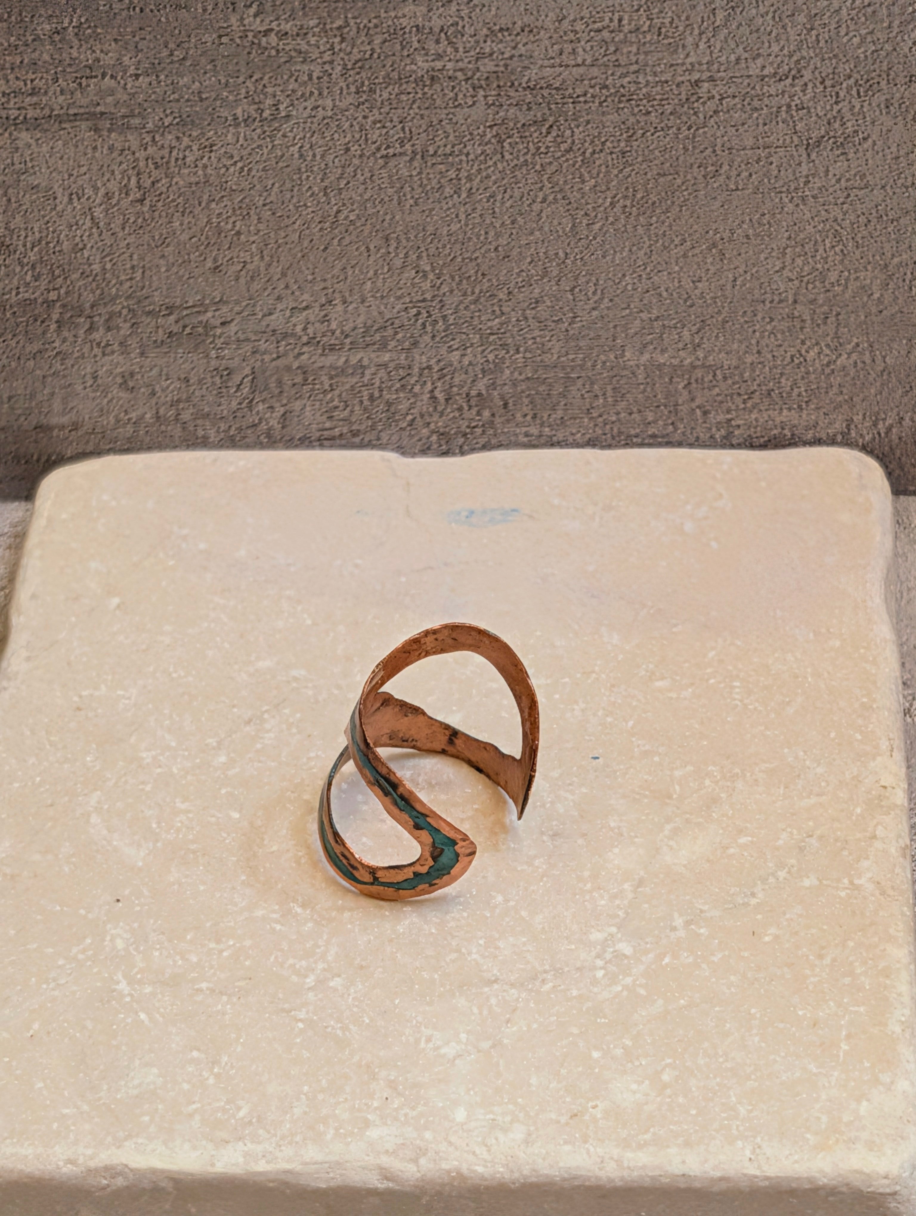 Sterling-Oxidized Lacquer Copper & Turquoise Rio Ring 7.5