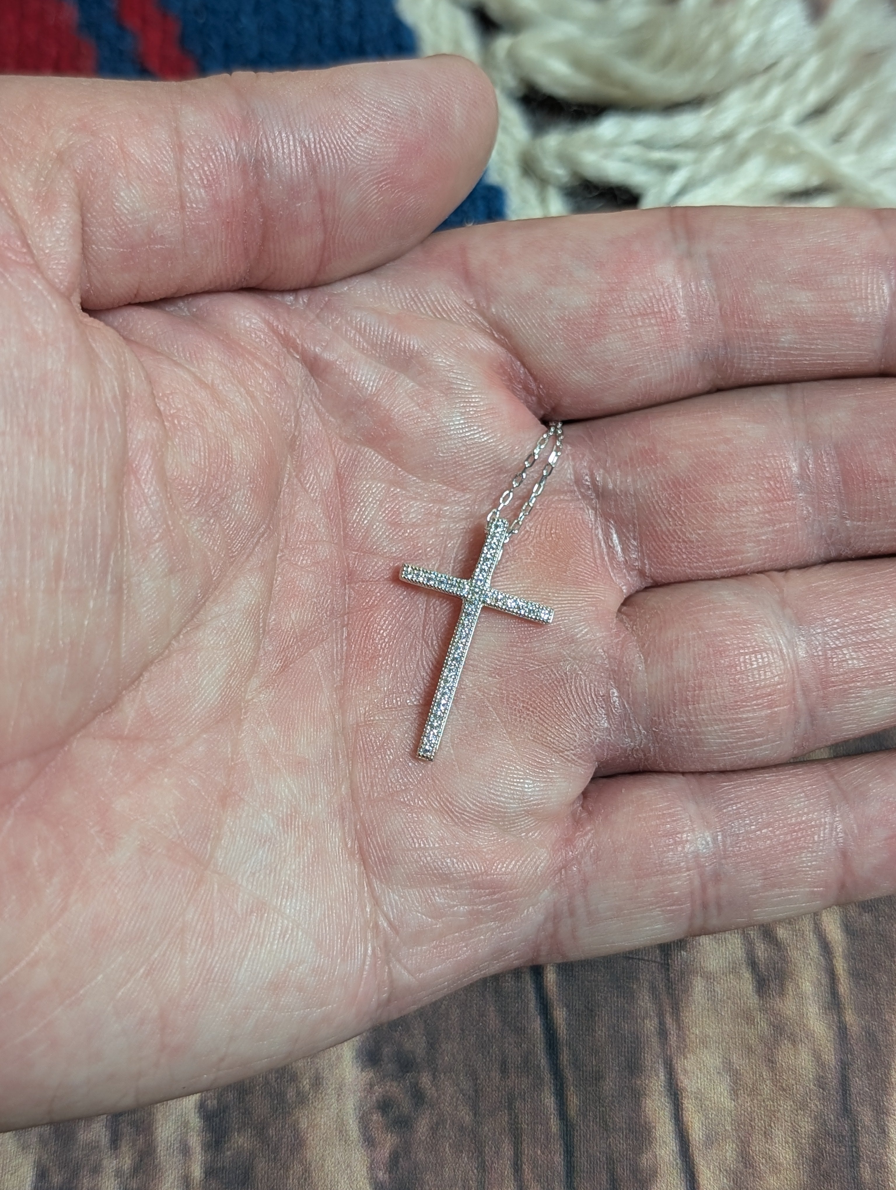 CZ Cross Simplistic Medium Sized Pendant On Sterling Silver Necklace