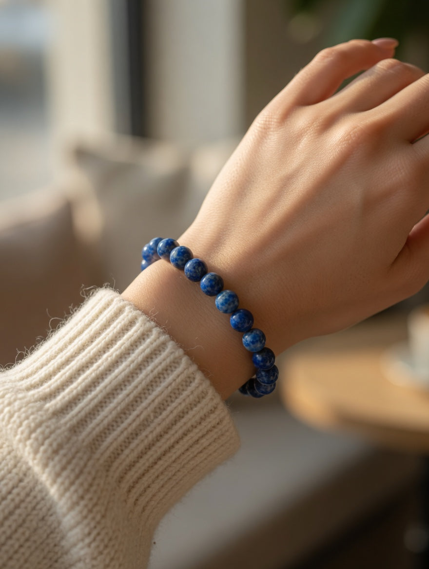 Lapis Beaded Stretch Bracelet 7mm