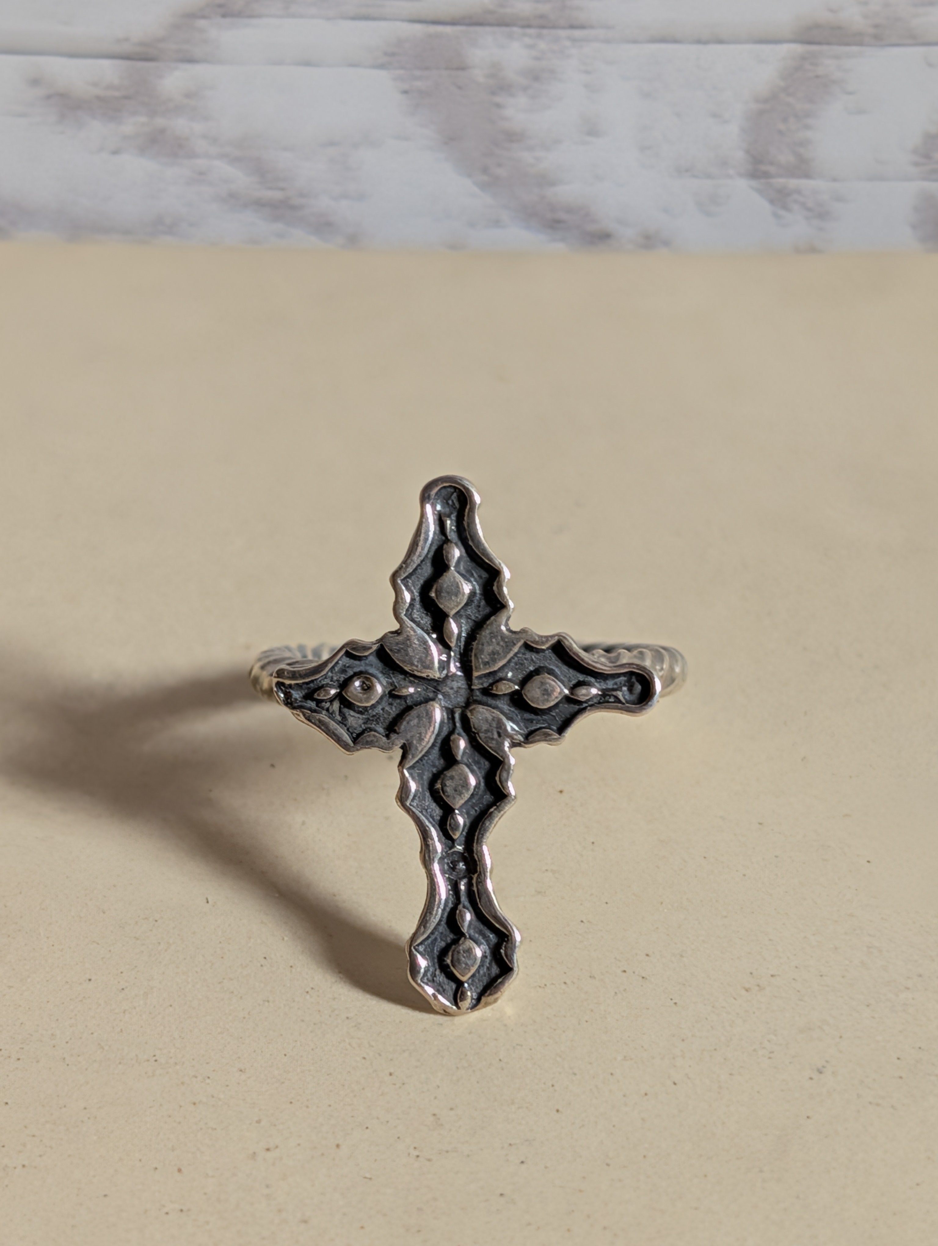 Ornate Filigree Cross Sterling Silver Ring Size 6