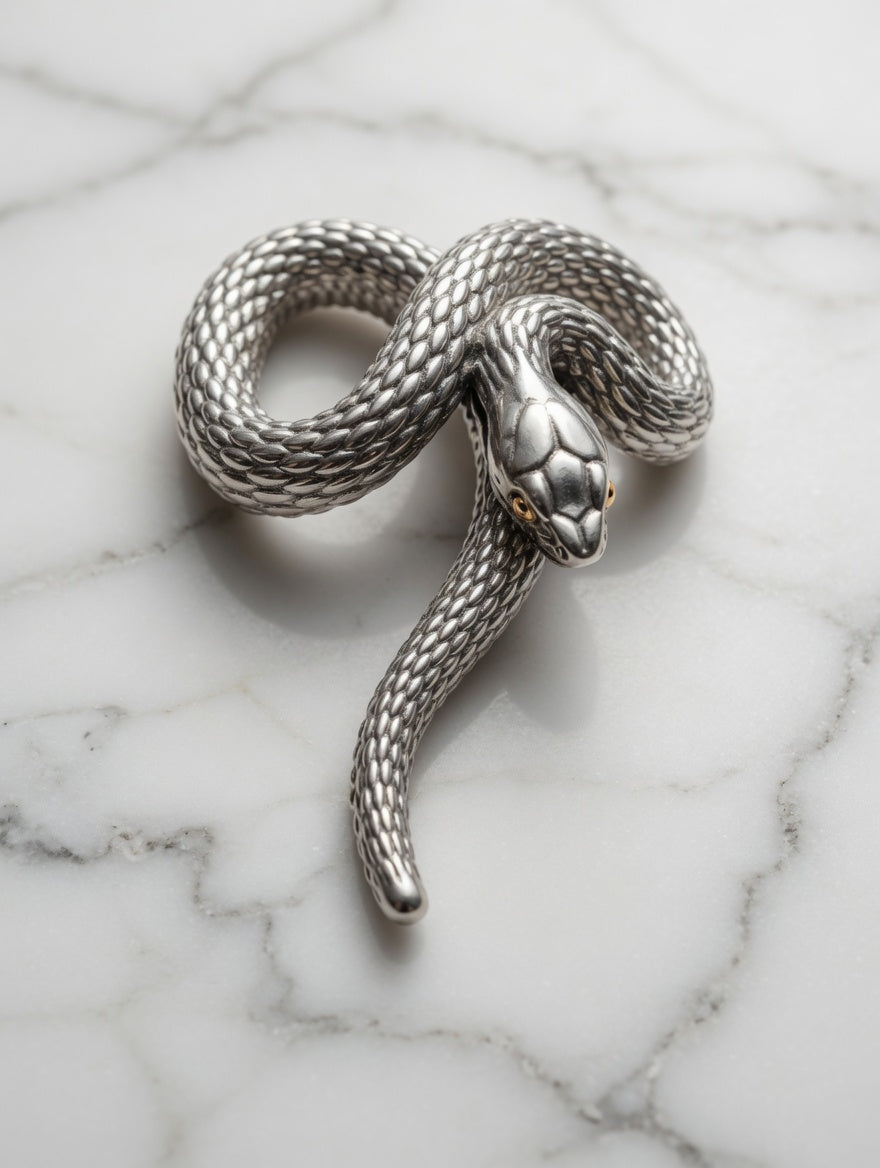 Sterling Silver 18k Gold Coiled Rattlesnake Pendant