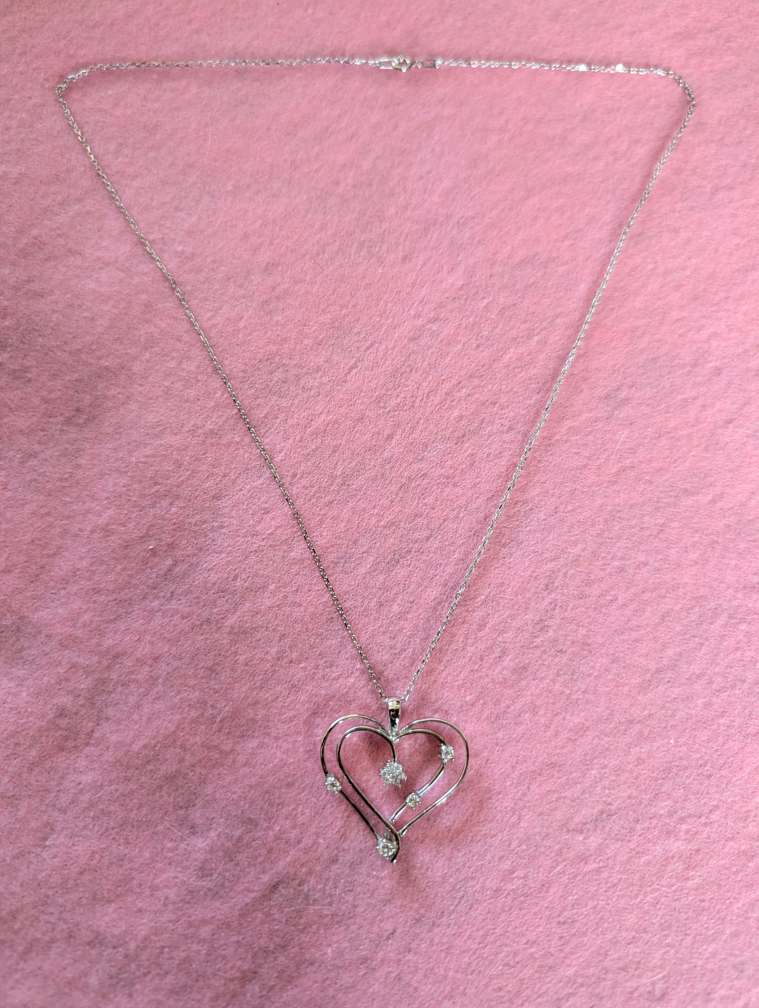 Sterling Silver CZ Double Heart Pendant Necklace