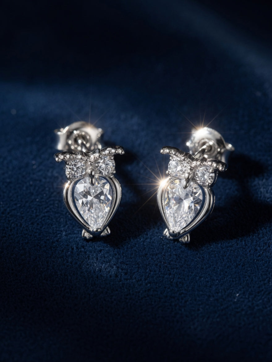 Sterling Silver CZ Winged Heart Earrings