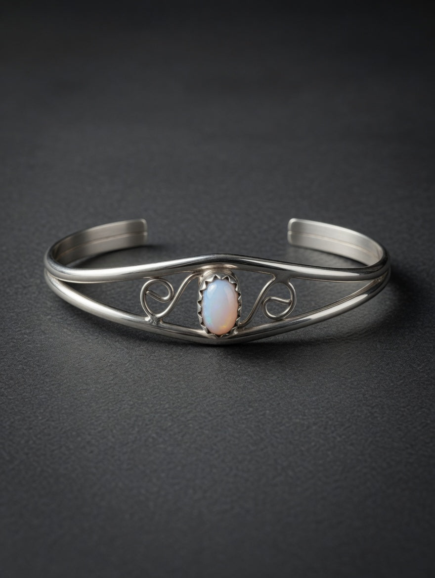 Handcrafted Sterling Silver Pink Opal Kid's Cuff Bracelet – Swirl Design