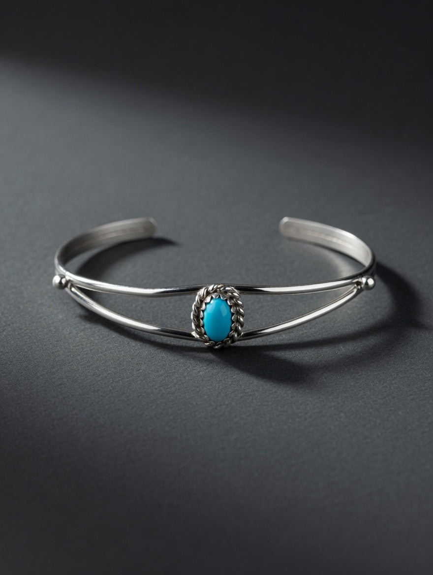 Handcrafted Sterling Silver Turquoise Kid's Cuff Bracelet