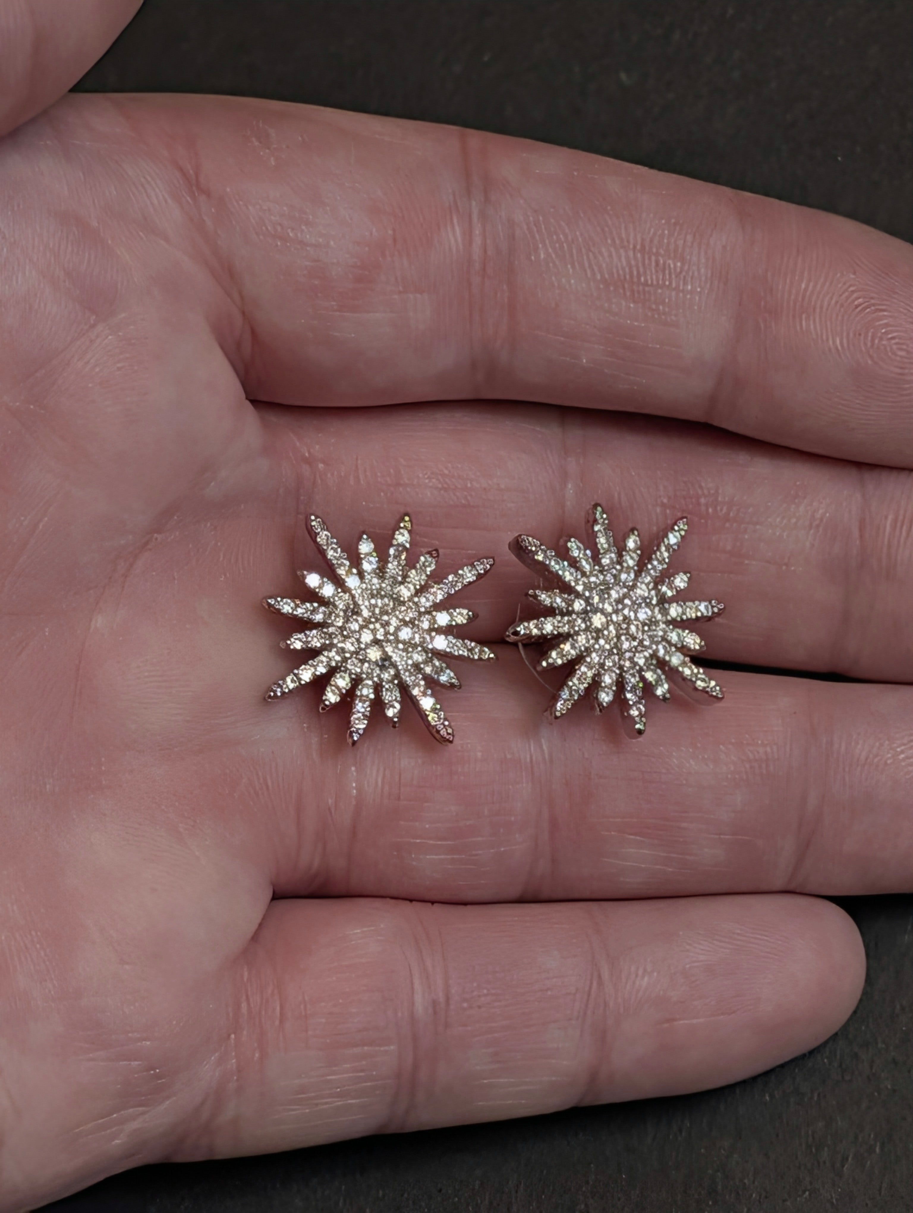 Silver Round CZ Star Earrings