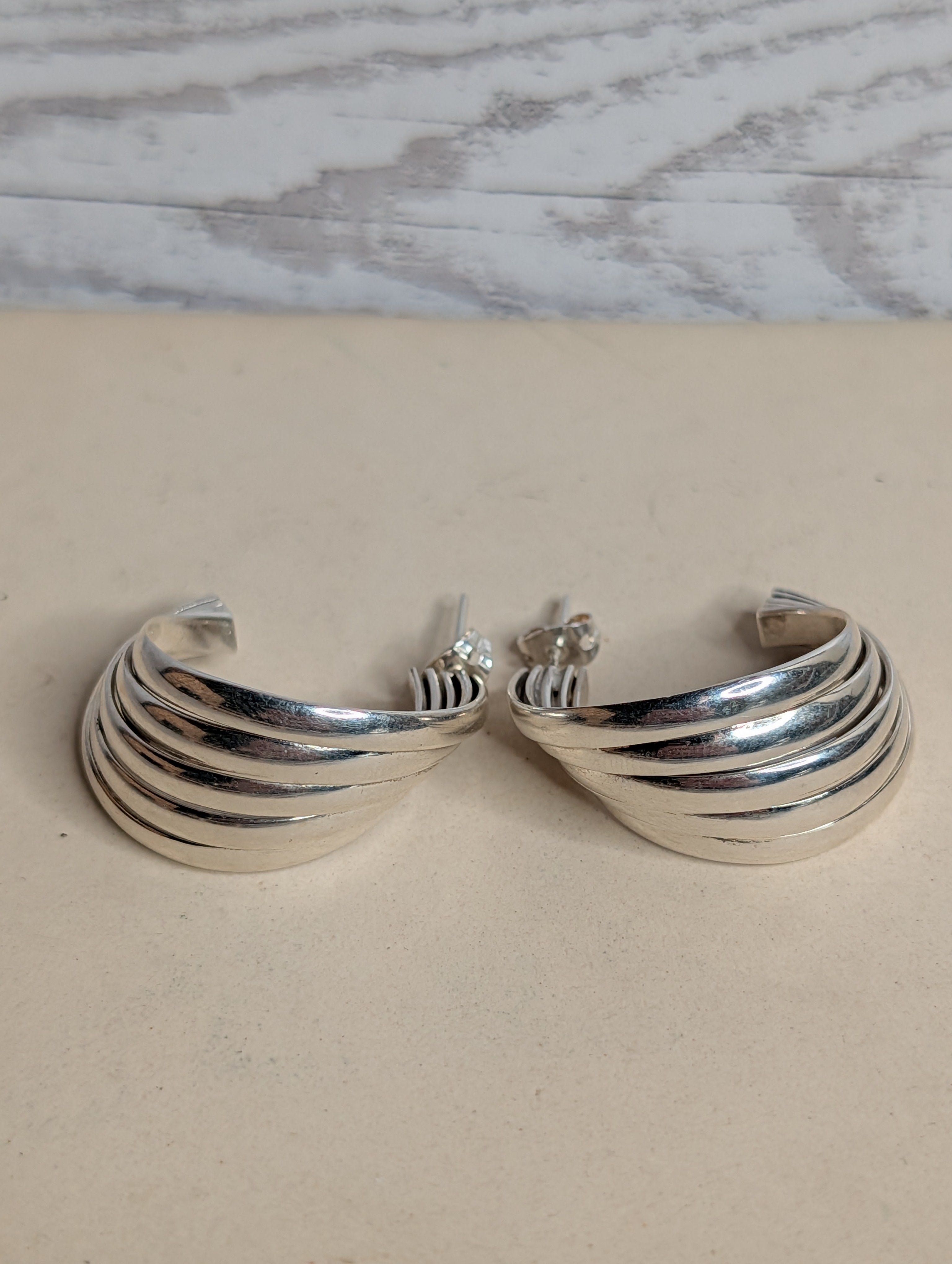 Sterling Silver Ribbed Multi-Band Hoop Earrings