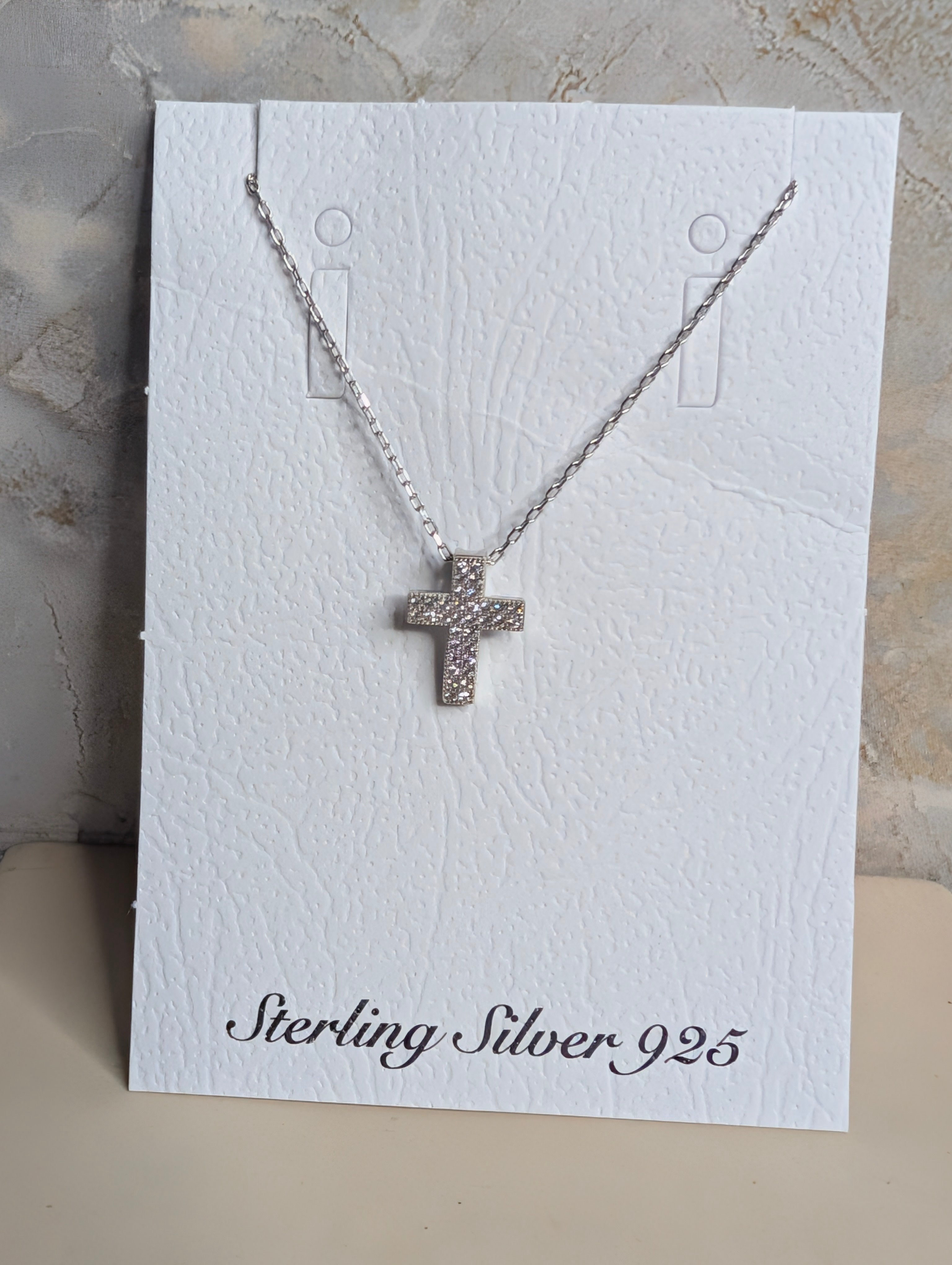 Sterling Silver CZ Small Cross Pendant Necklace