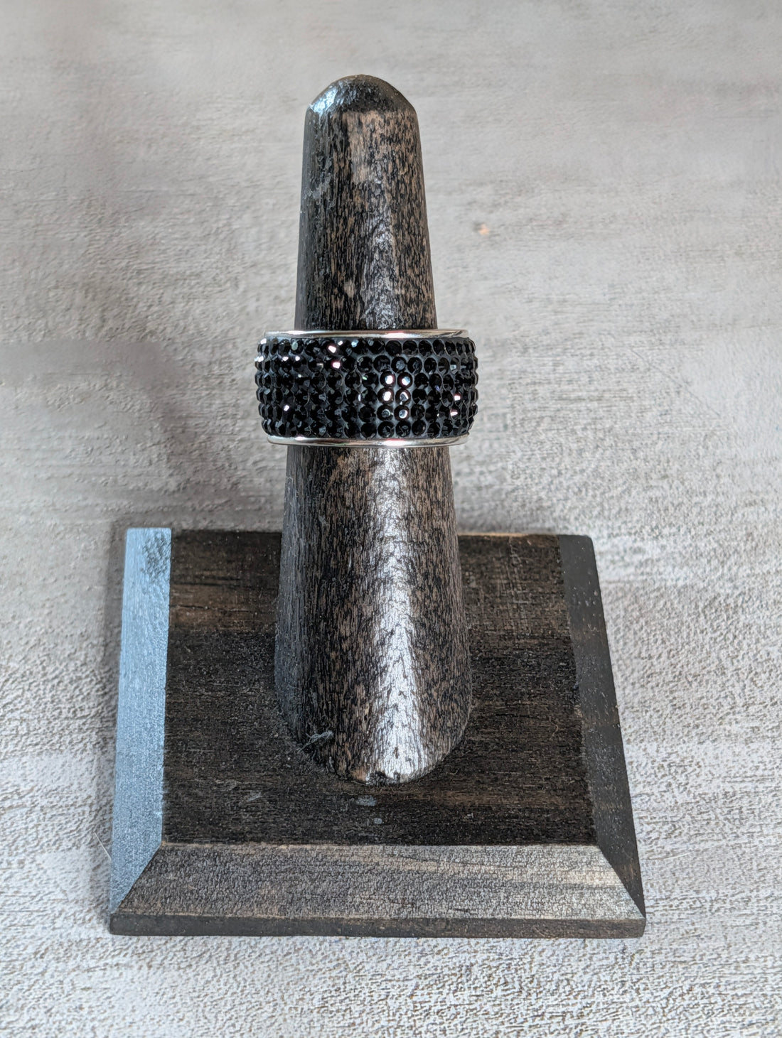 Sterling Silver Paved Black Stone Wide Band Ring Size 6