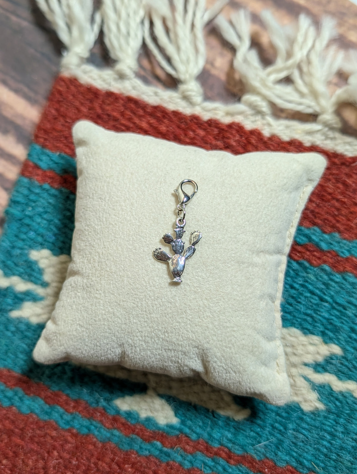Handcrafted Small Prickly Pear Cactus Charm Sterling Silver Western Style