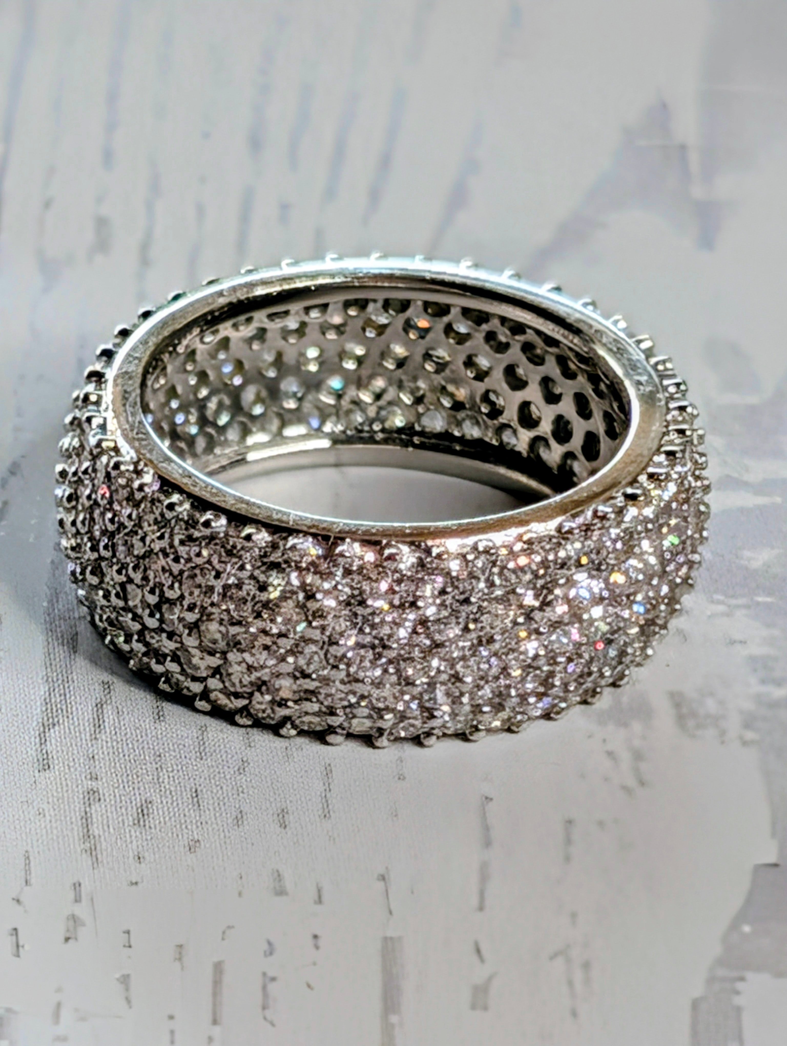 Sterling Silver CZ Fully Paved GemStone Inlay Ring Size 5.5
