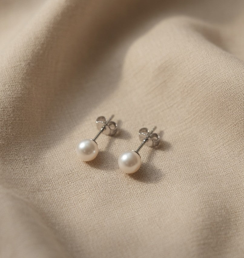 Timeless 4mm Sterling Silver White Ball Stud Earrings