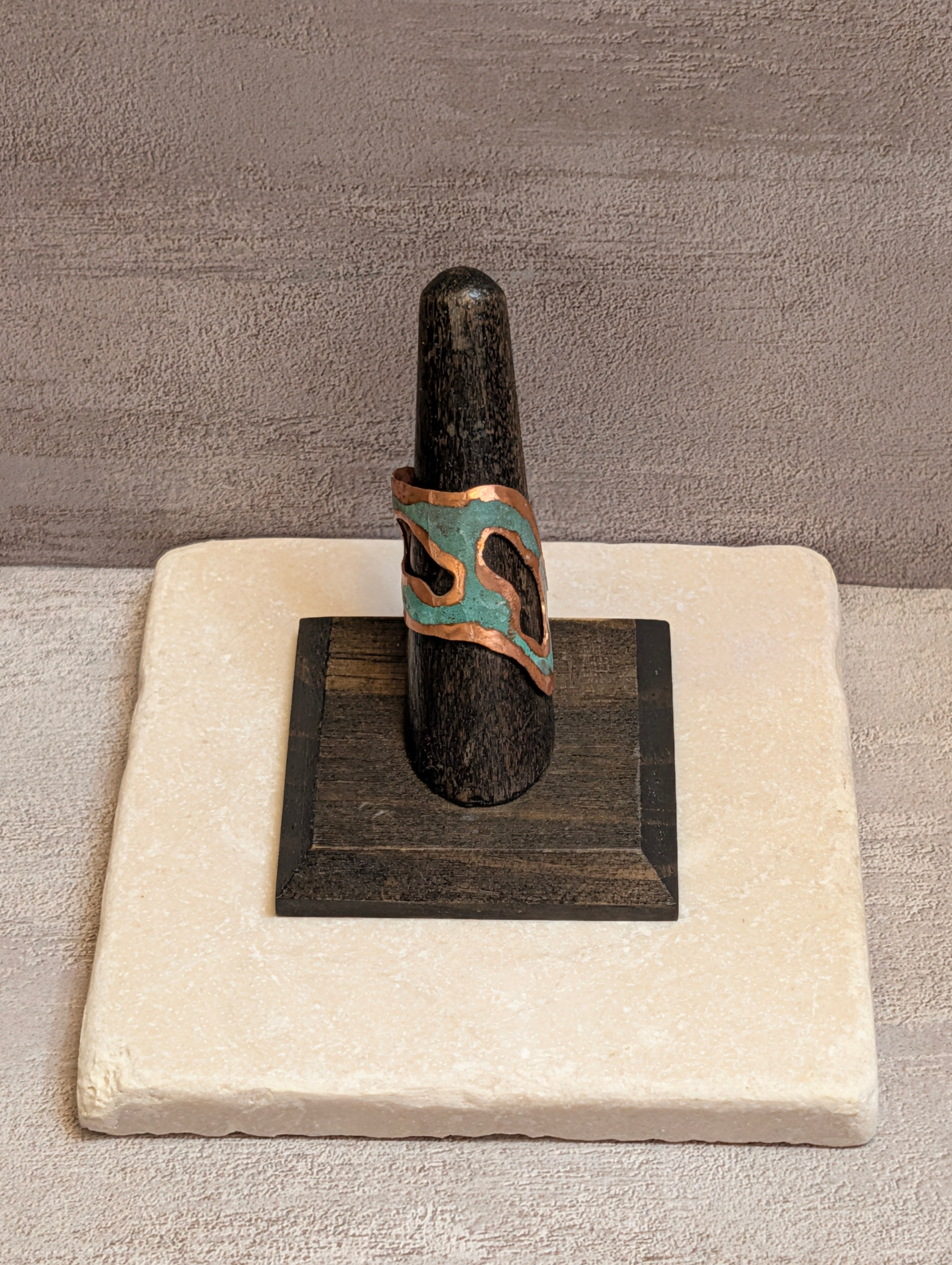Sterling-Oxidized Lacquer Copper & Turquoise Minimes Ring 6.5