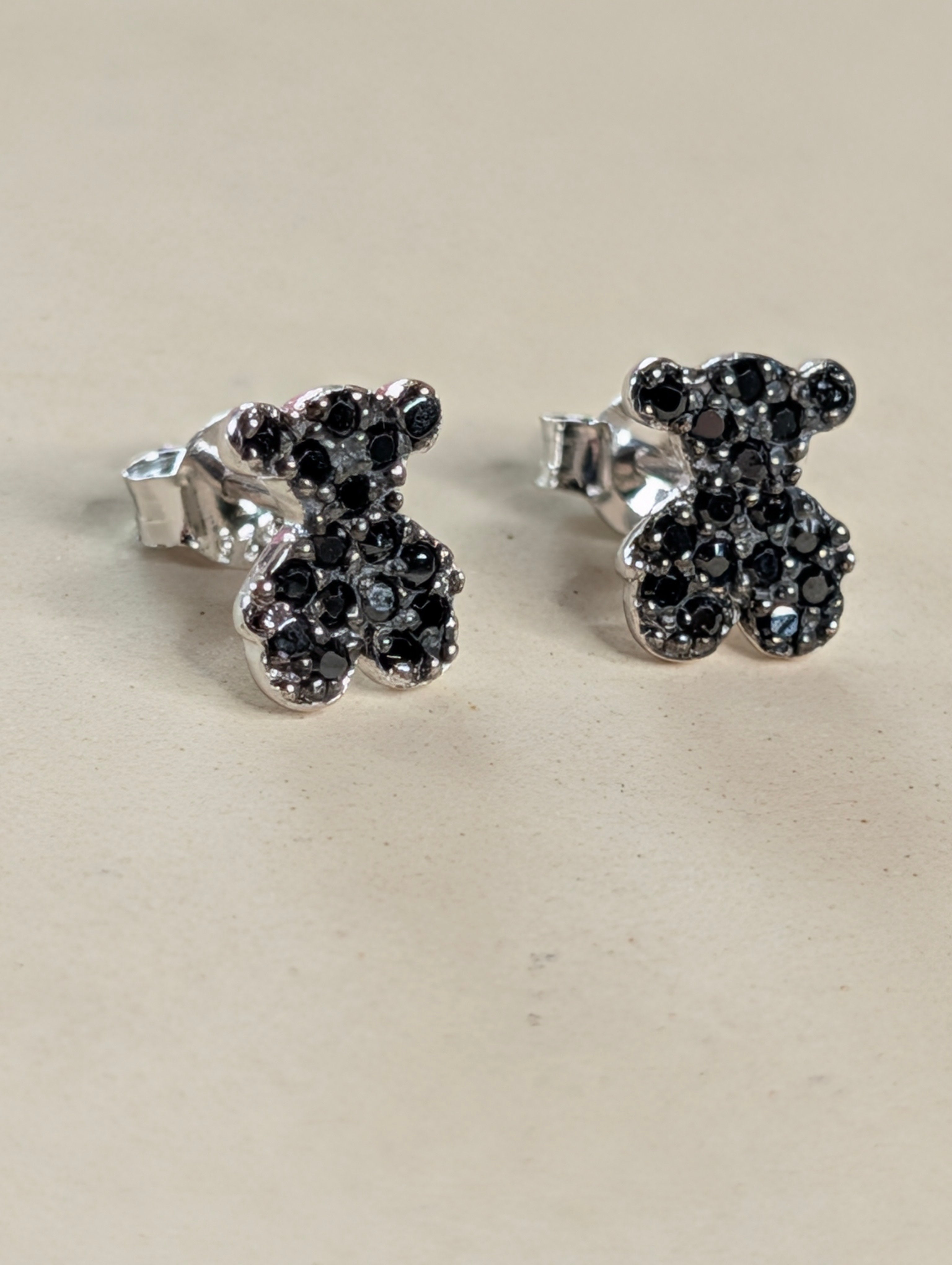 Sterling Silver Black CZ Bear Shaped Earrings & Pendant Jewelry Set