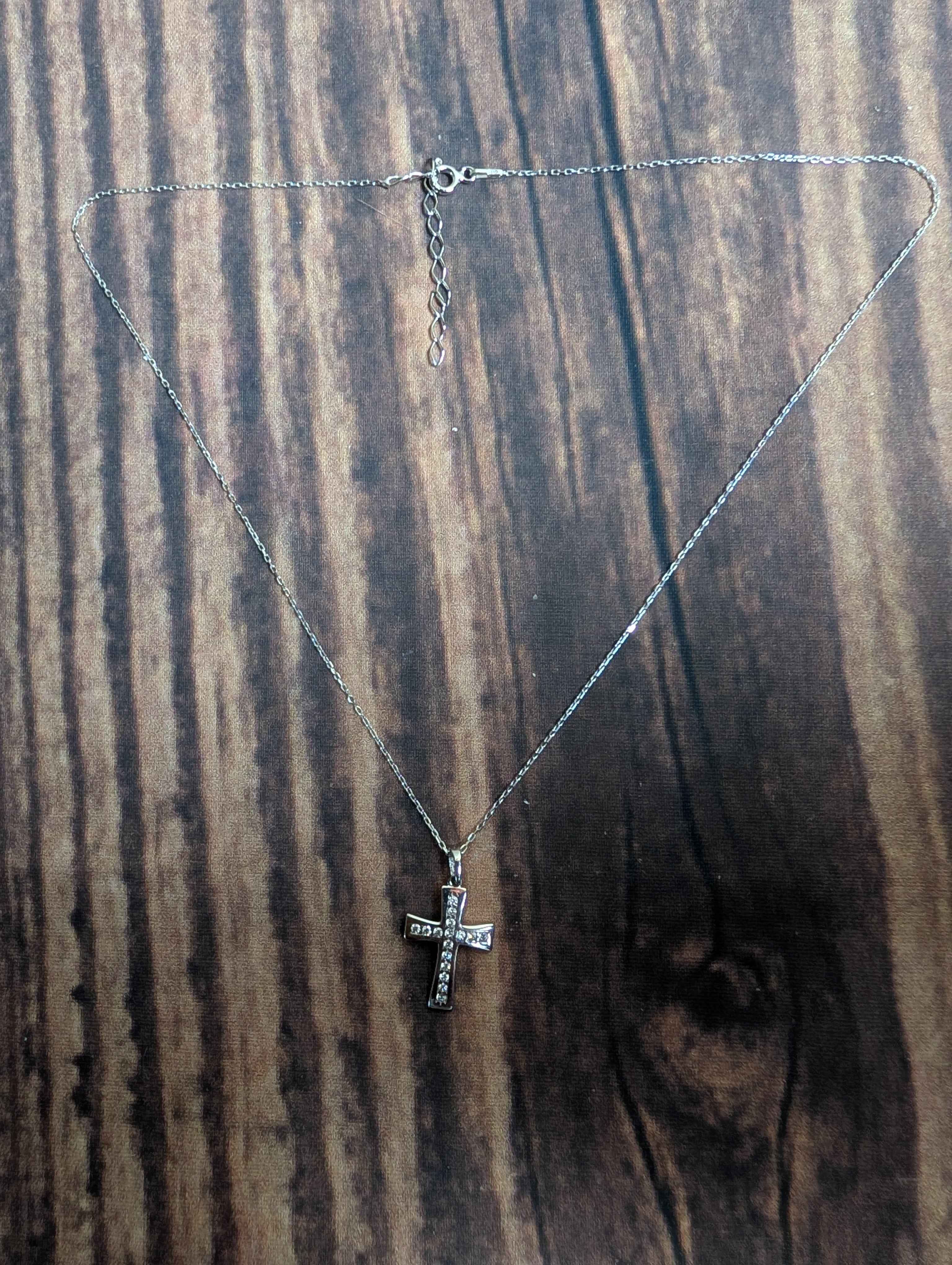 CZ Cross Medium Sized Sterling Silver Necklace