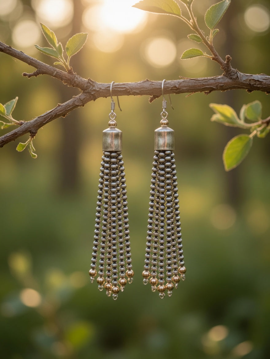 Sterling Silver Fringe Earrings with 14k Gold Accents