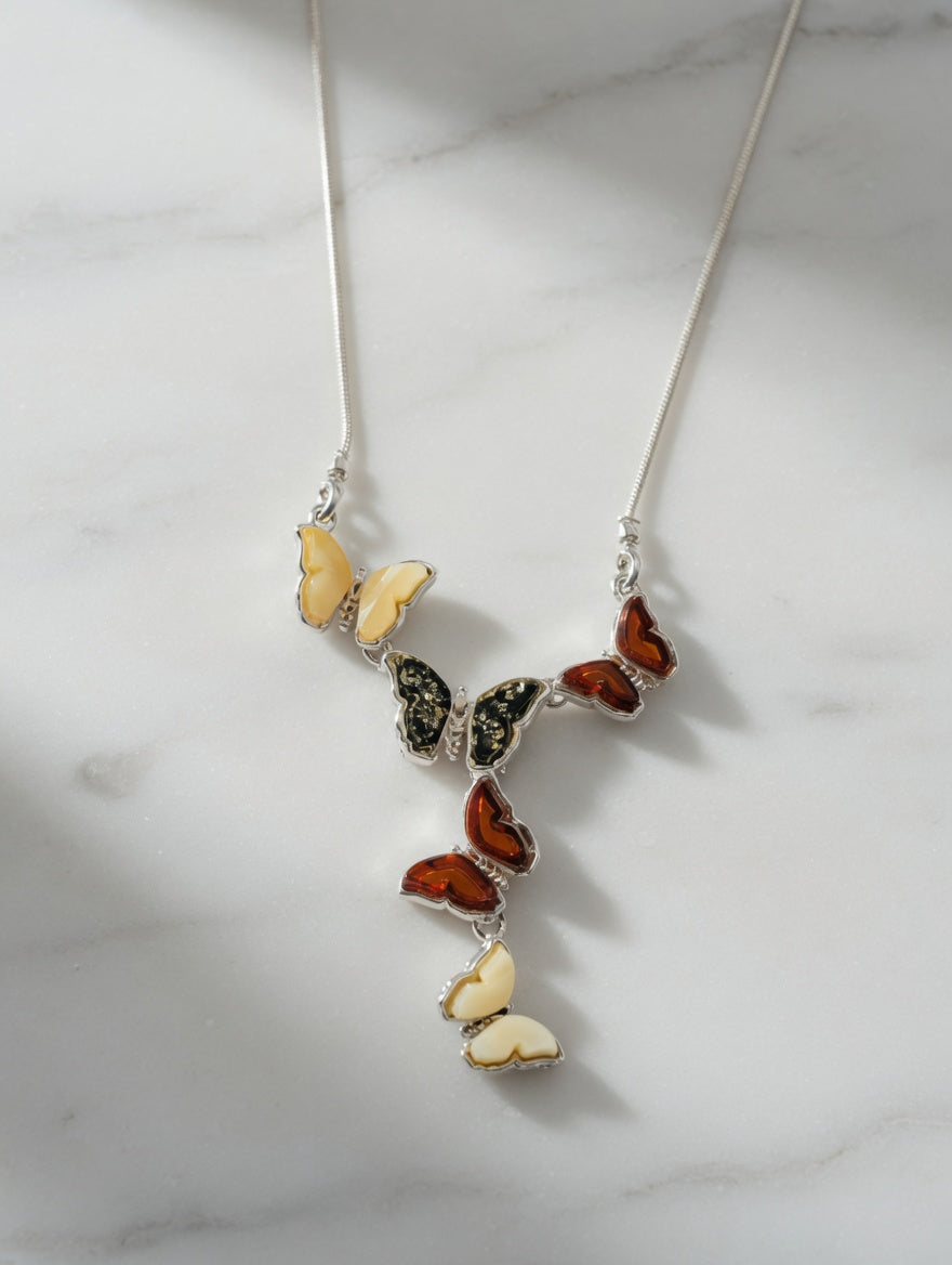 Amber Handmade Sterling Silver  Butterfly Drop Necklace