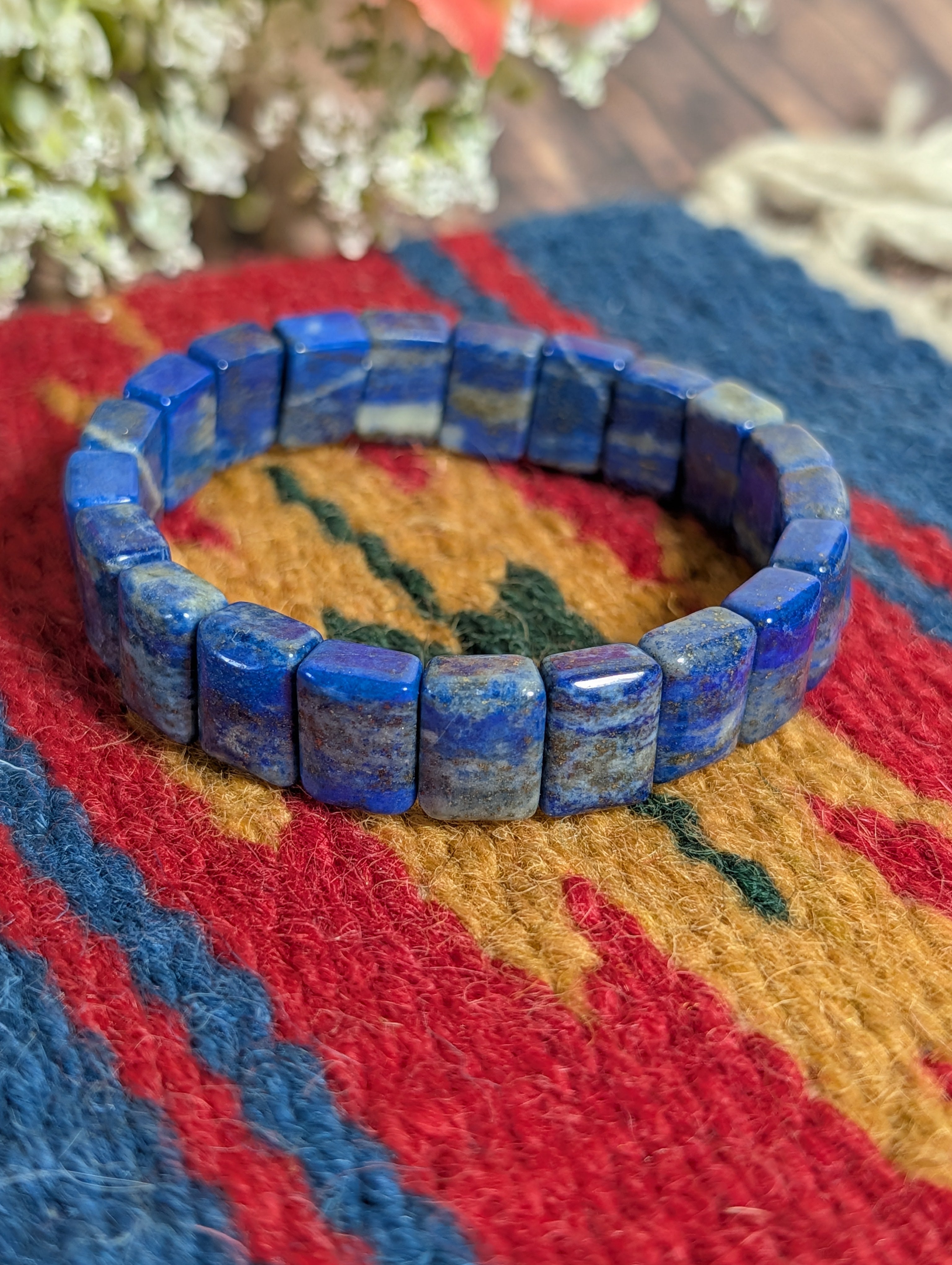 Lapis Rectangular Flat Elastic Stretch Bracelet