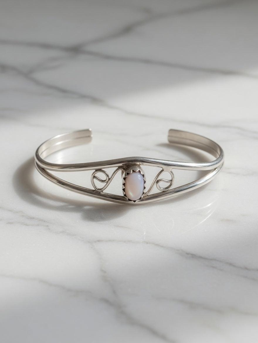 Handcrafted Sterling Silver Pink Opal Kid's Cuff Bracelet – Swirl Design