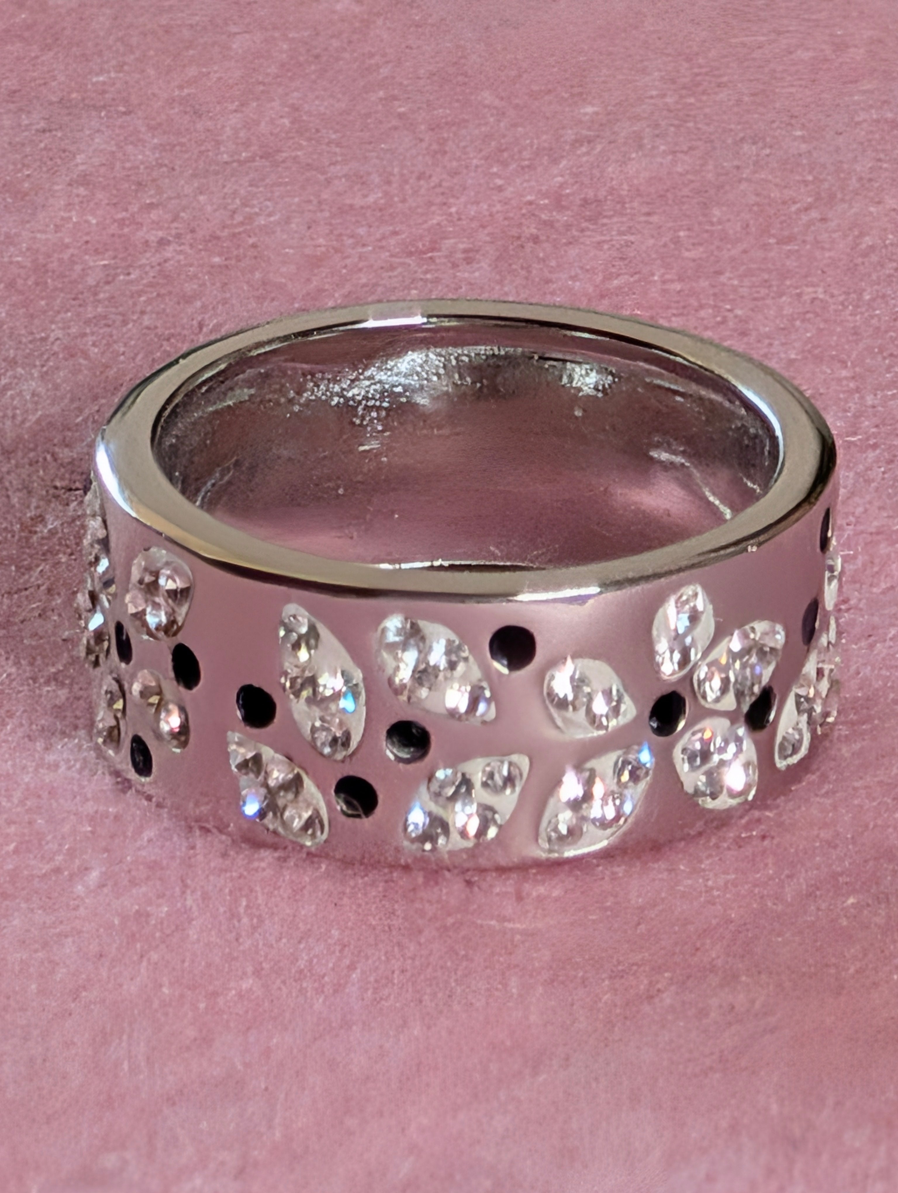 Sterling Silver Multicolor Floral CZ Cut Wide Band Ring Size 7