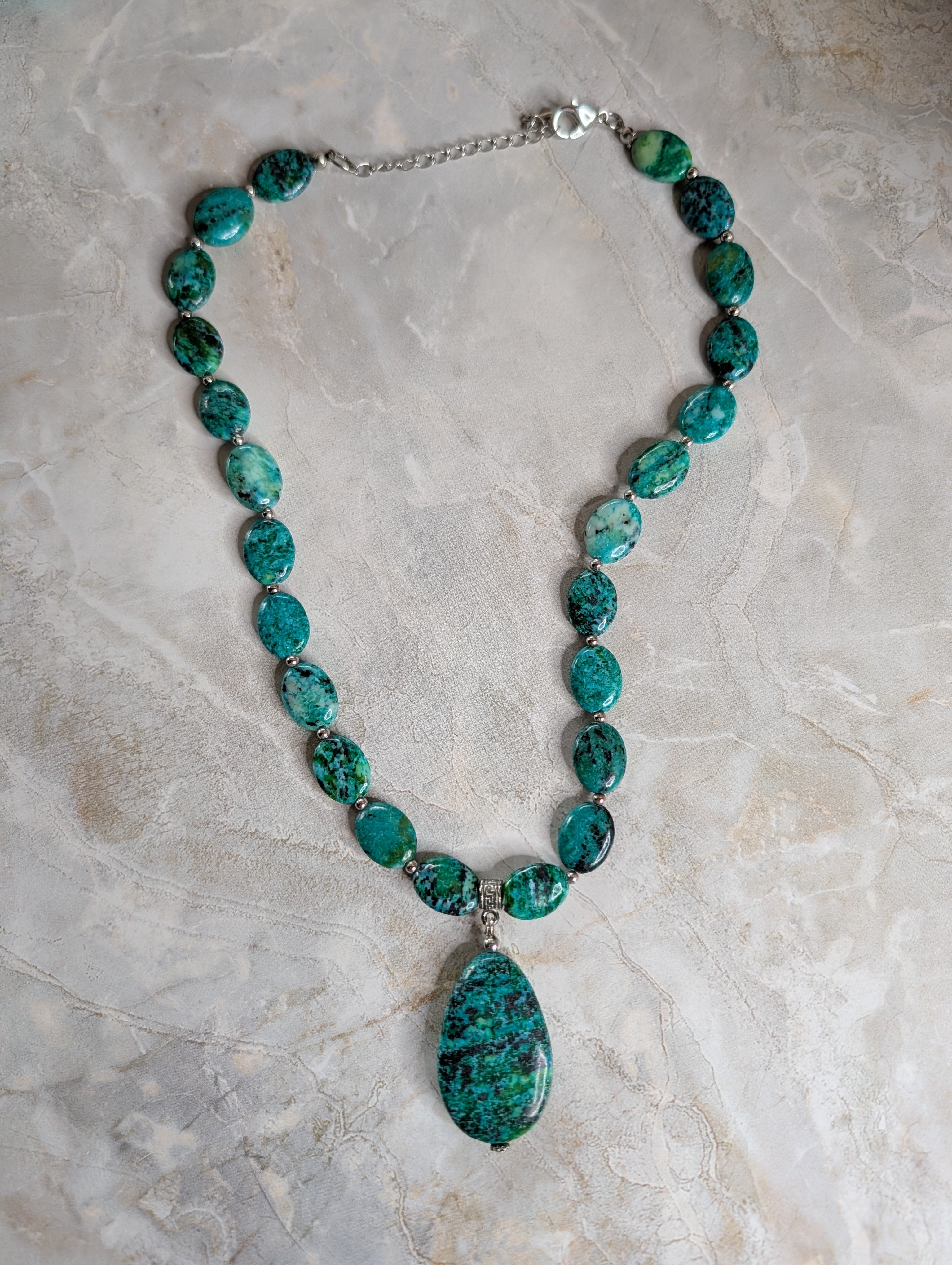 Vintage Jasper & Sterling Silver Beaded Stone Necklace