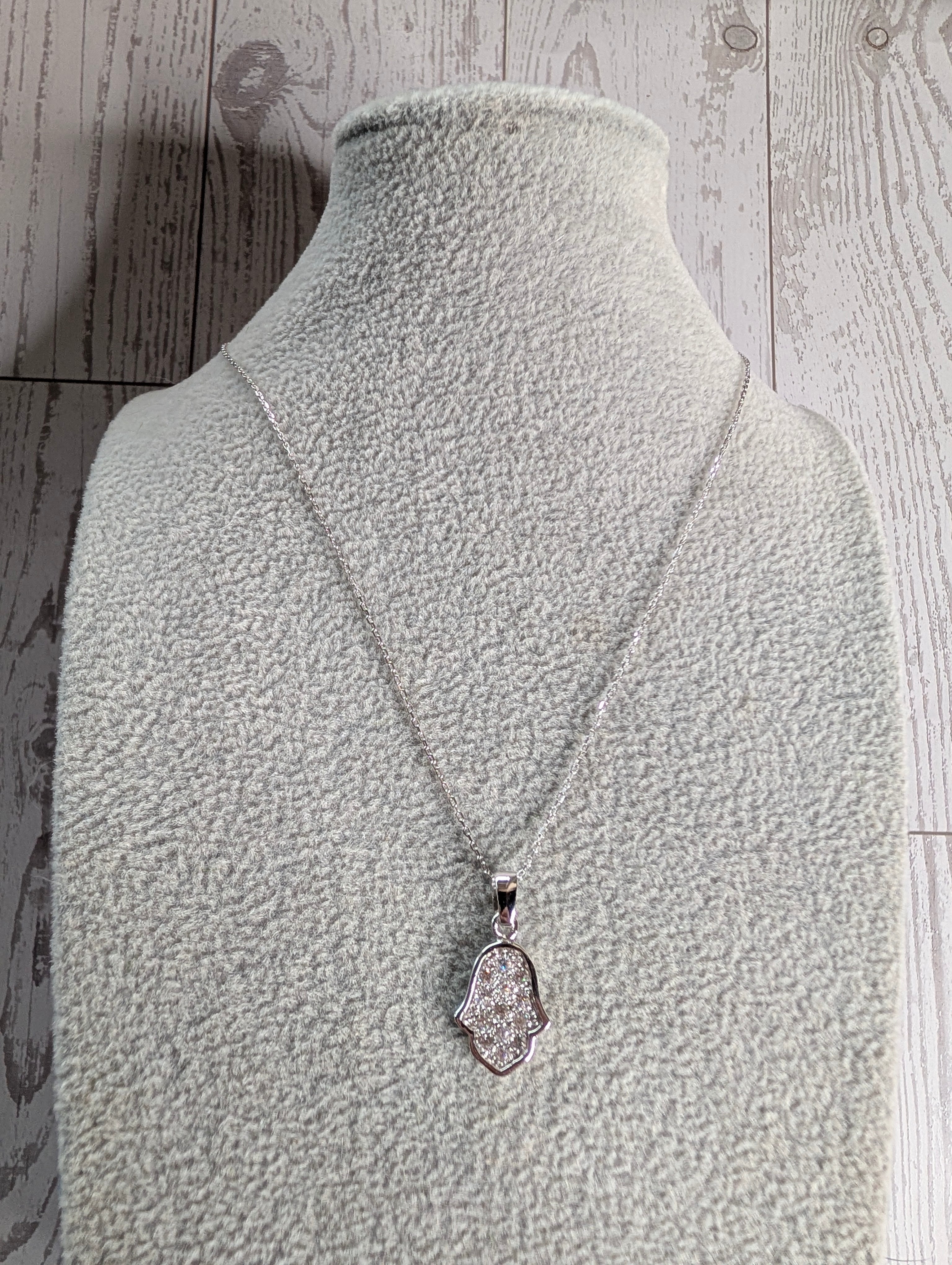 Sterling Silver CZ Protective Hamsa Hand Necklace
