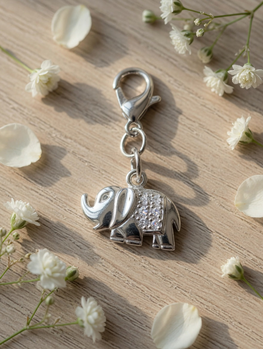 Sterling Silver CZ Elephant Charm