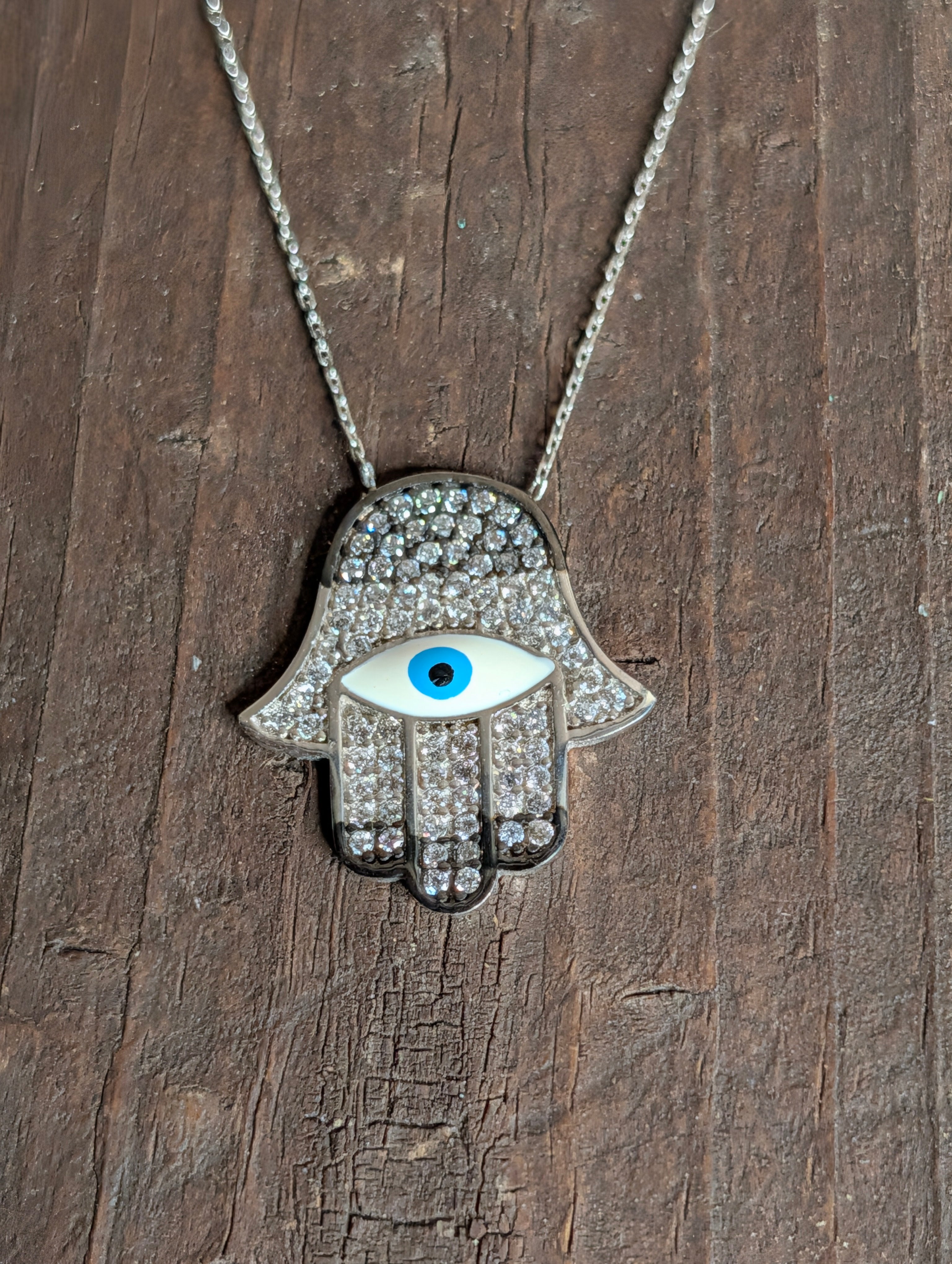 Sterling Silver CZ Blue Evil Eye Squid Hand Pendant Necklace