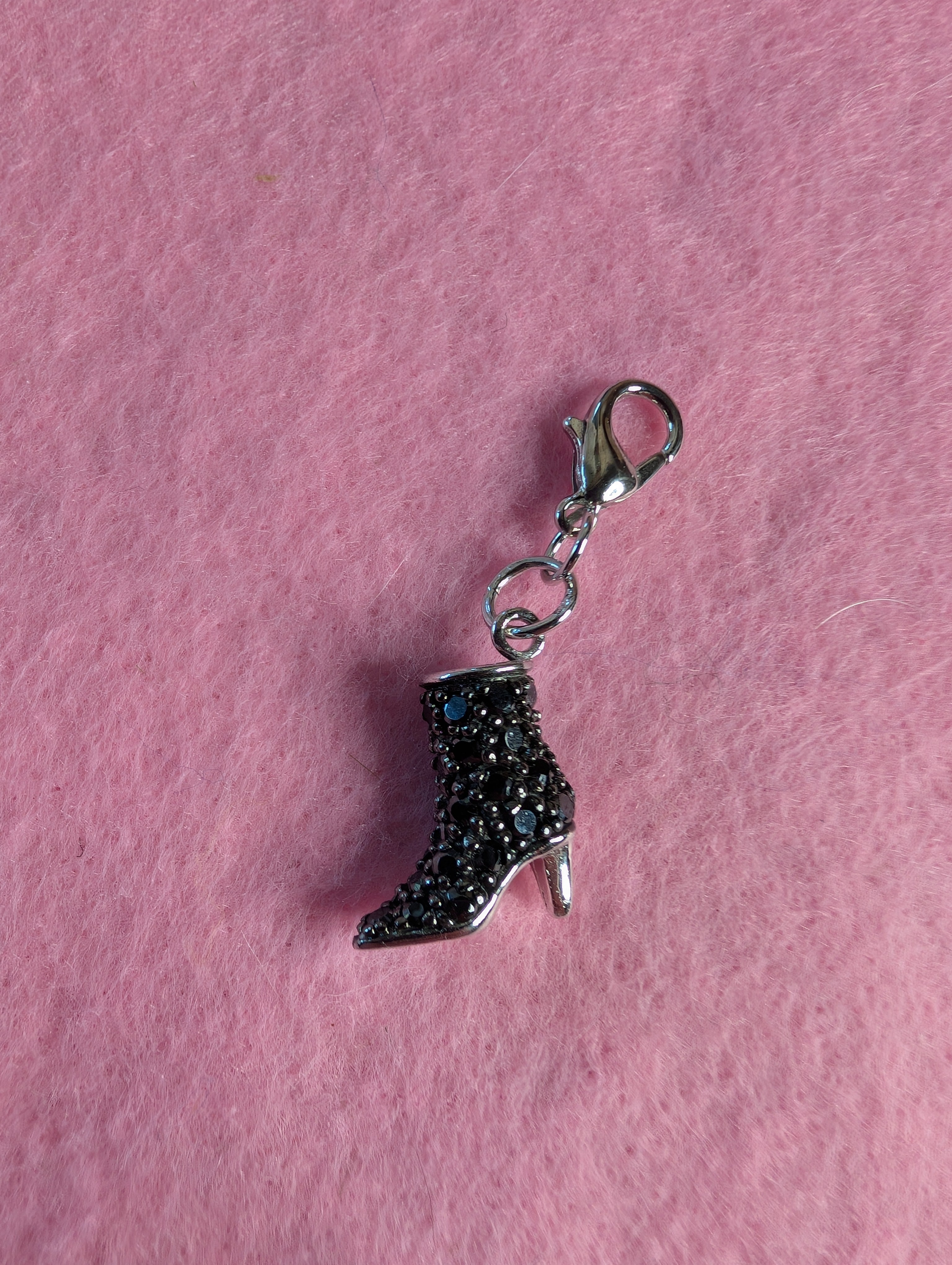 Sterling Silver Detailed Black CZ High Heel Cowboy Boot Charm