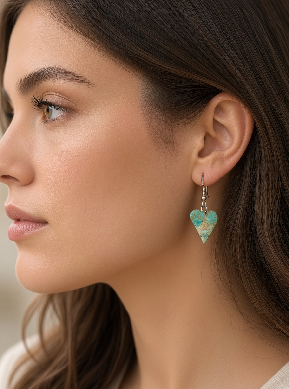 Handcrafted Turquoise Heart Slab Sterling Silver Earrings