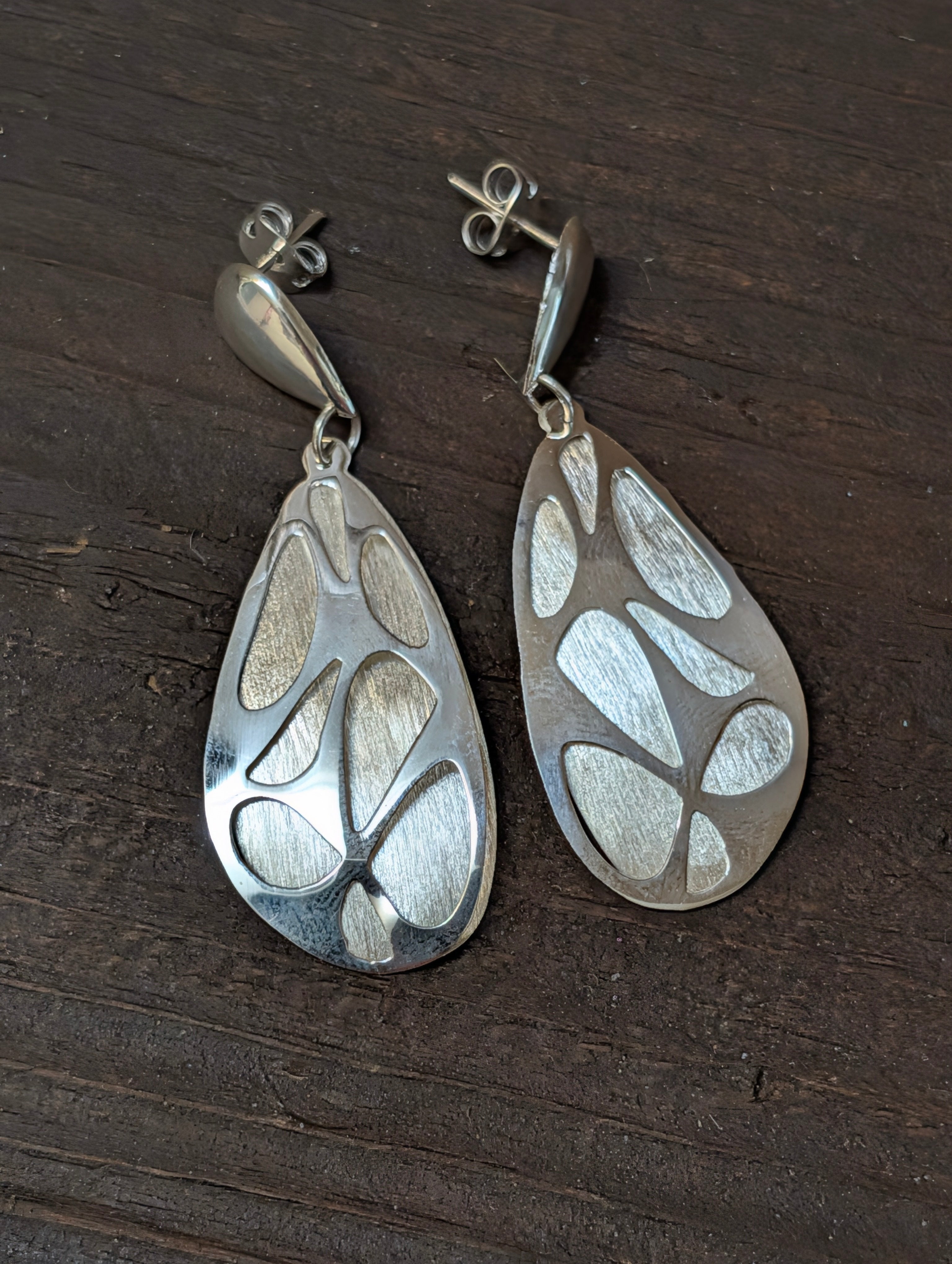 Sterling Silver Brushed Over Butterfly Wing Earrings