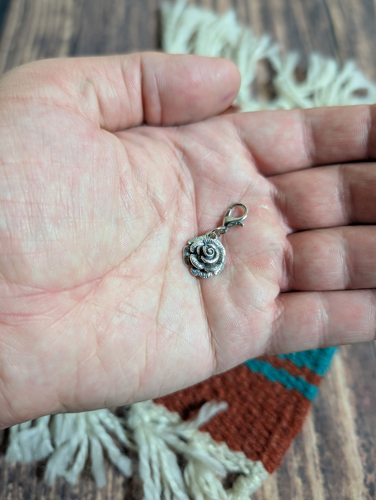 Handcrafted Rose Flower Charm Sterling Silver