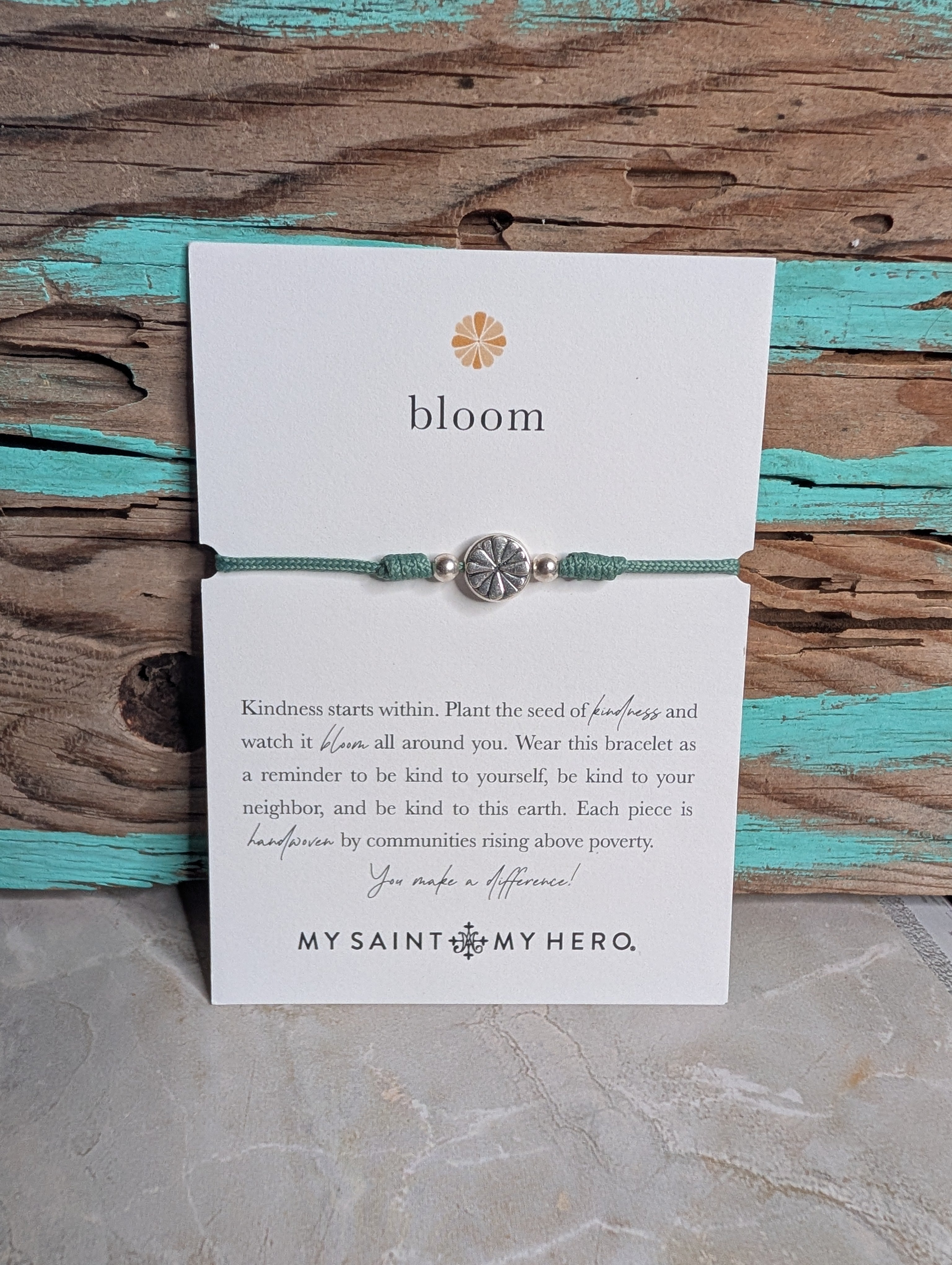 "My Saint My Hero" Sage Bloom Bracelet With Silver Flower
