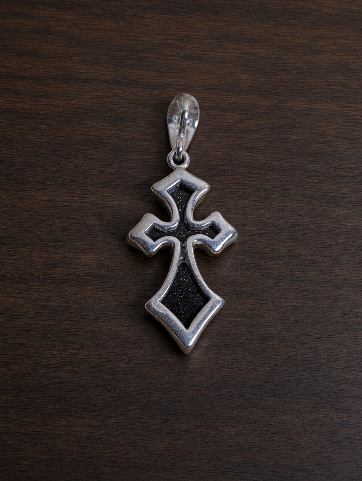 Handmade Cross Shaped Dark Honey Cognac Cabochon & Sterling Silver Pendant