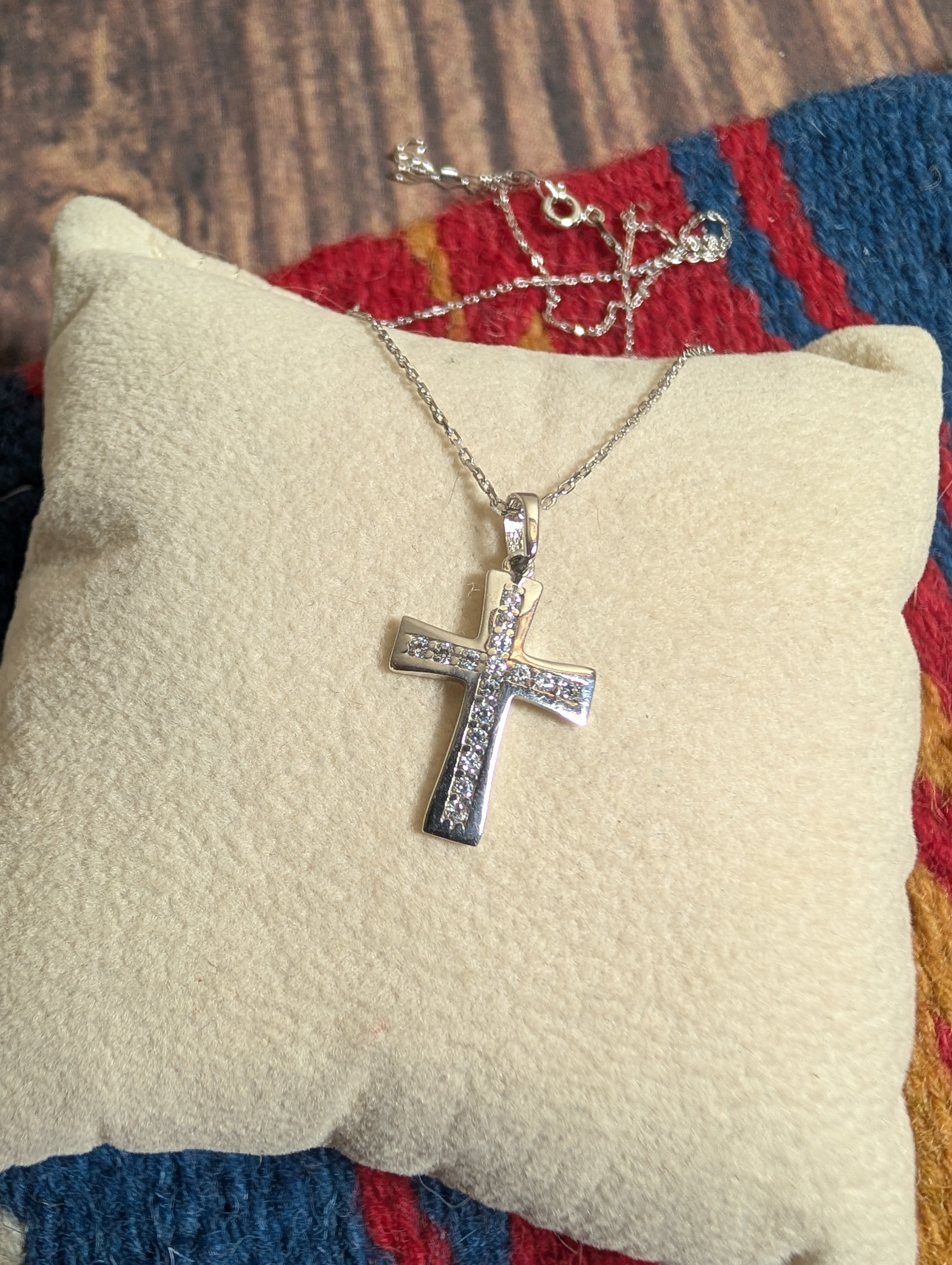 CZ Cross Medium Sized Sterling Silver Necklace