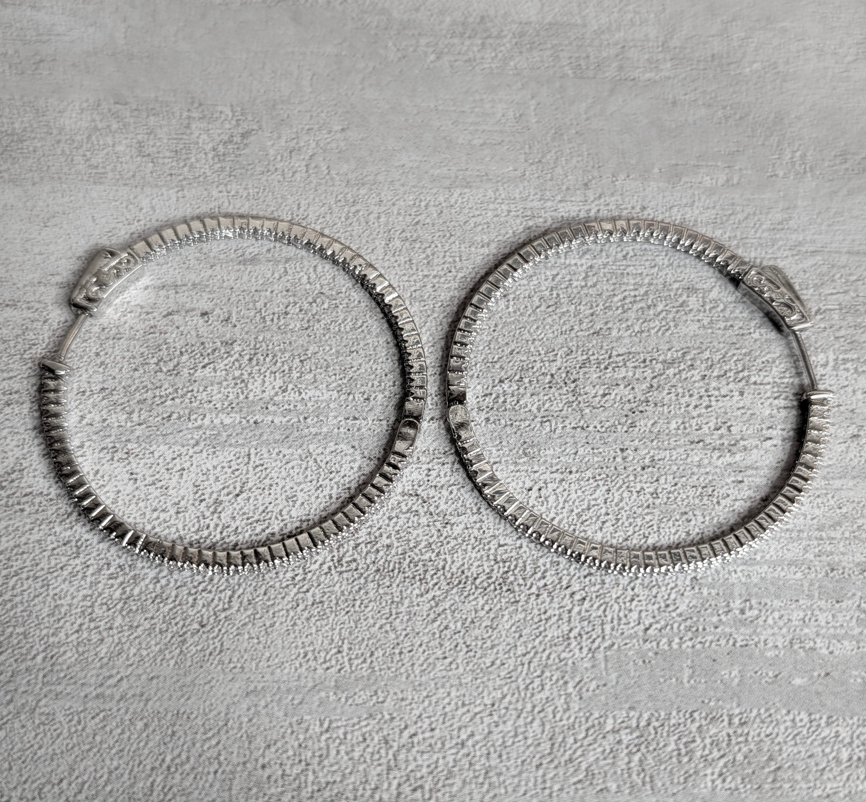 Large & Thin Silver Plated CZ Hoop earrings