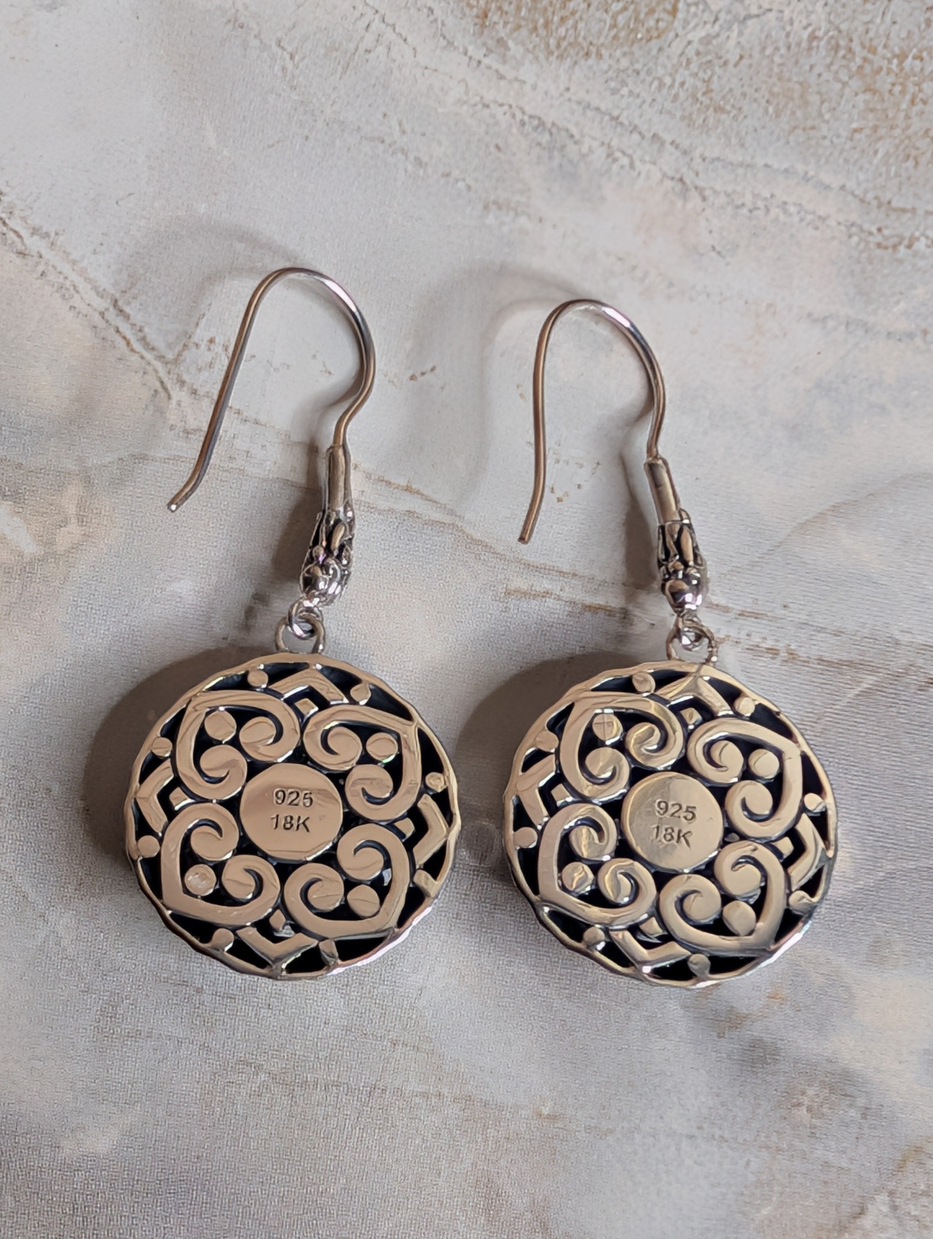 Bohemian Style Filigree Sterling Silver Earrings With 18k Gold Accents