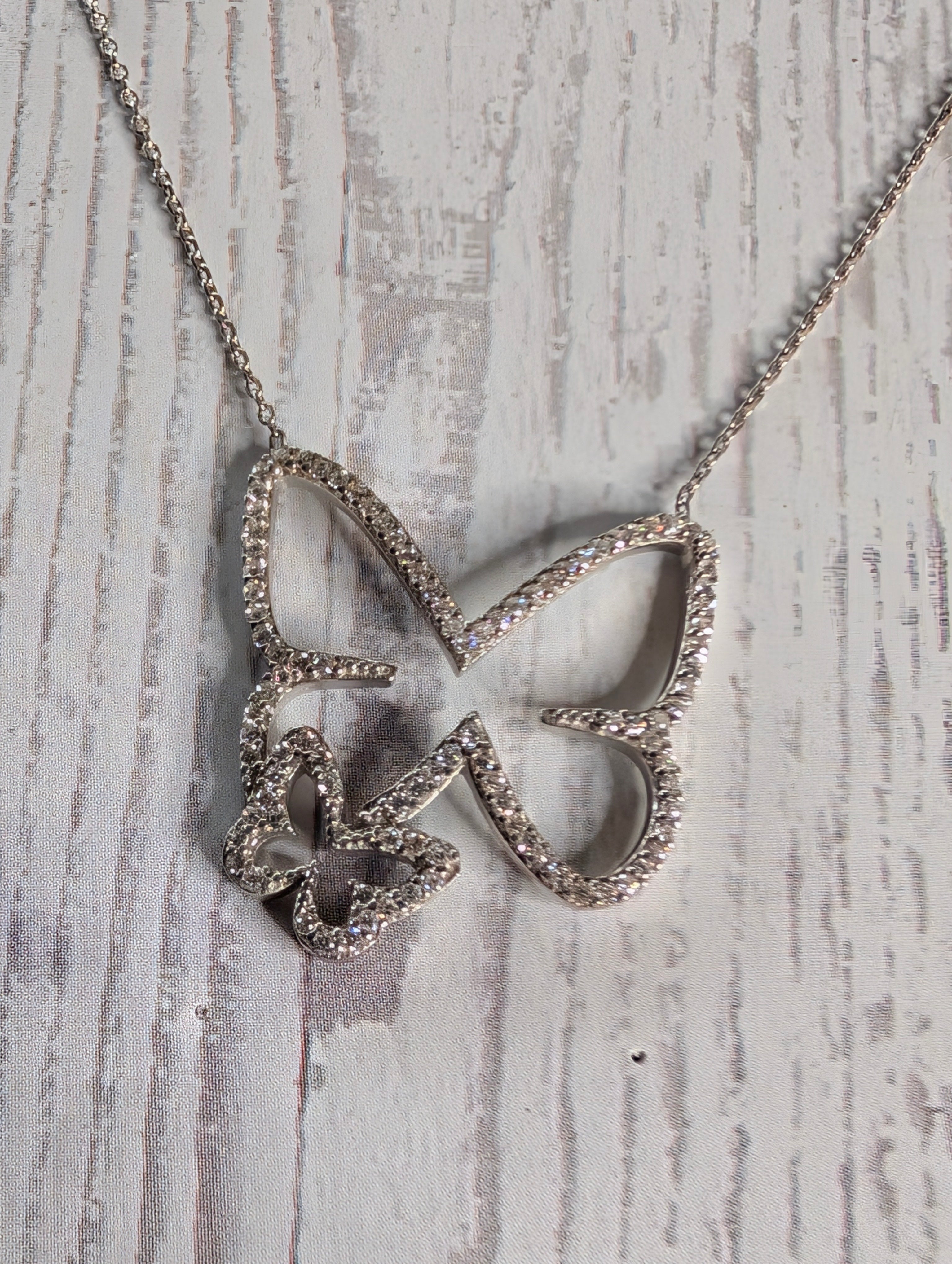 Sterling Silver CZ Double Butterfly Outline Necklace