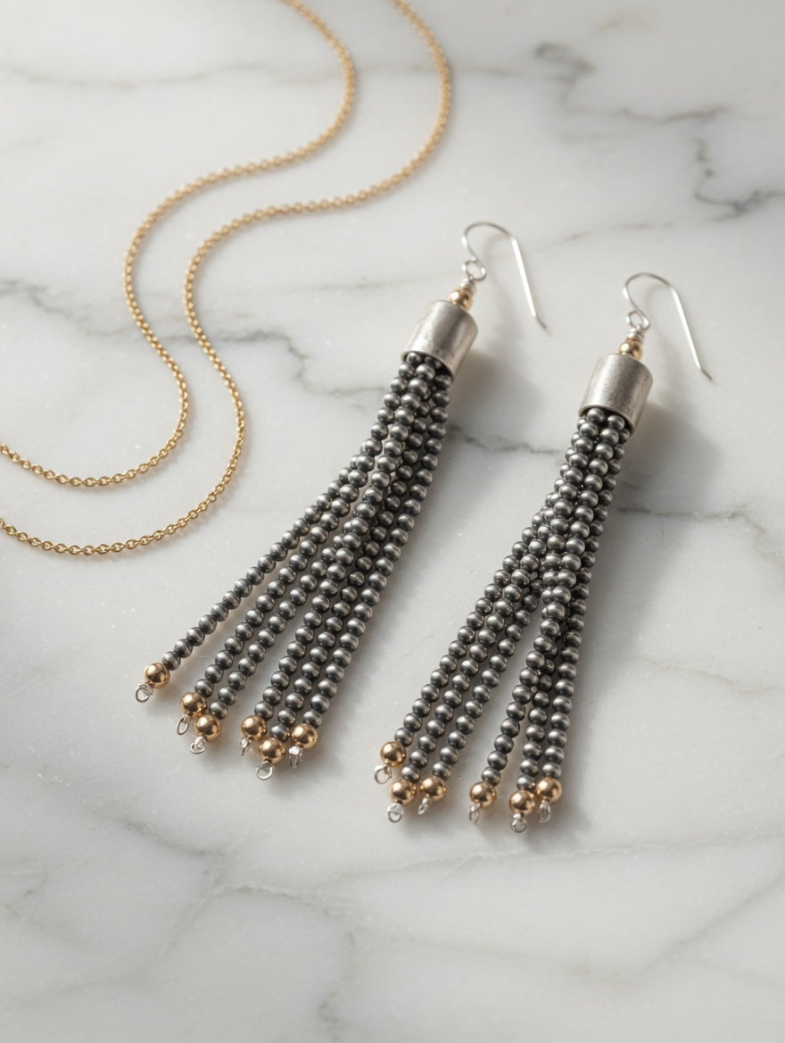 Sterling Silver Fringe Earrings with 14k Gold Accents