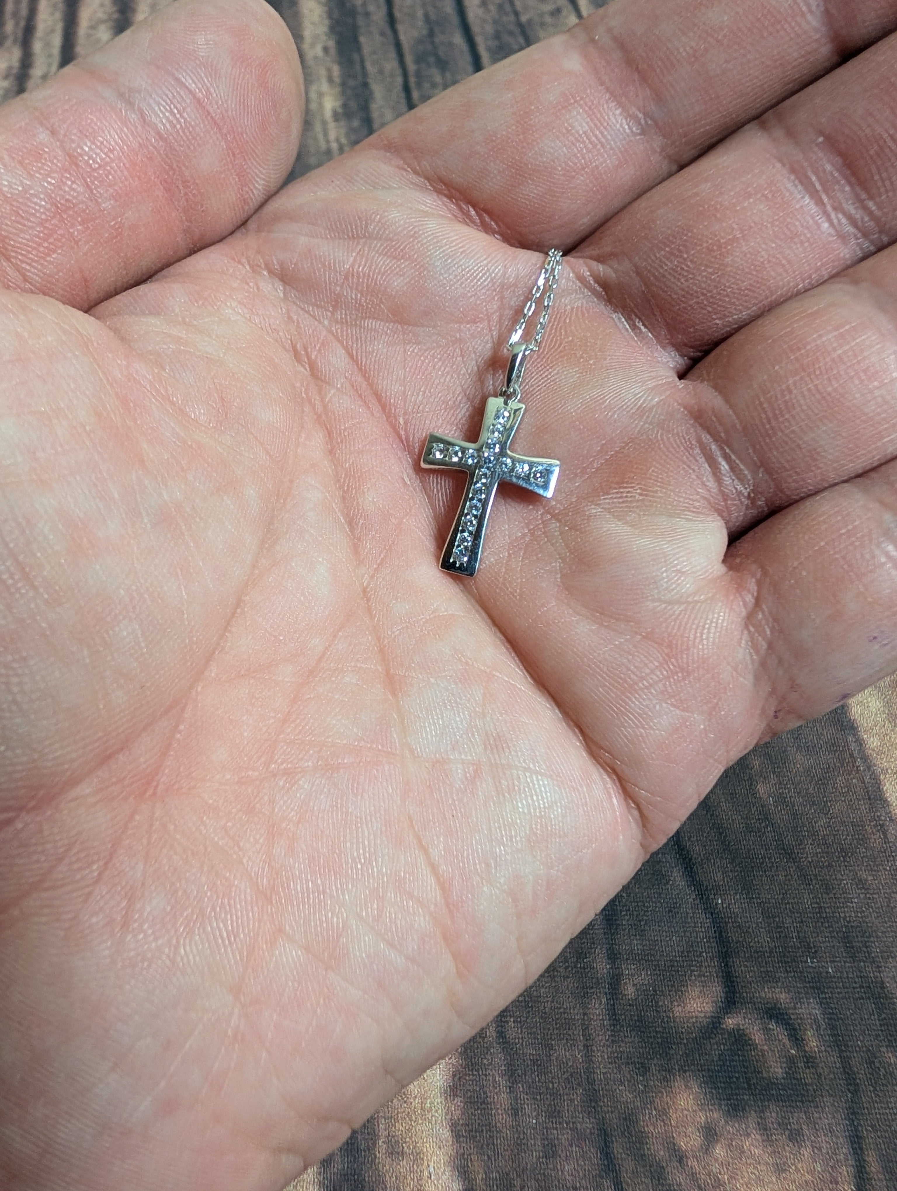CZ Cross Medium Sized Sterling Silver Necklace
