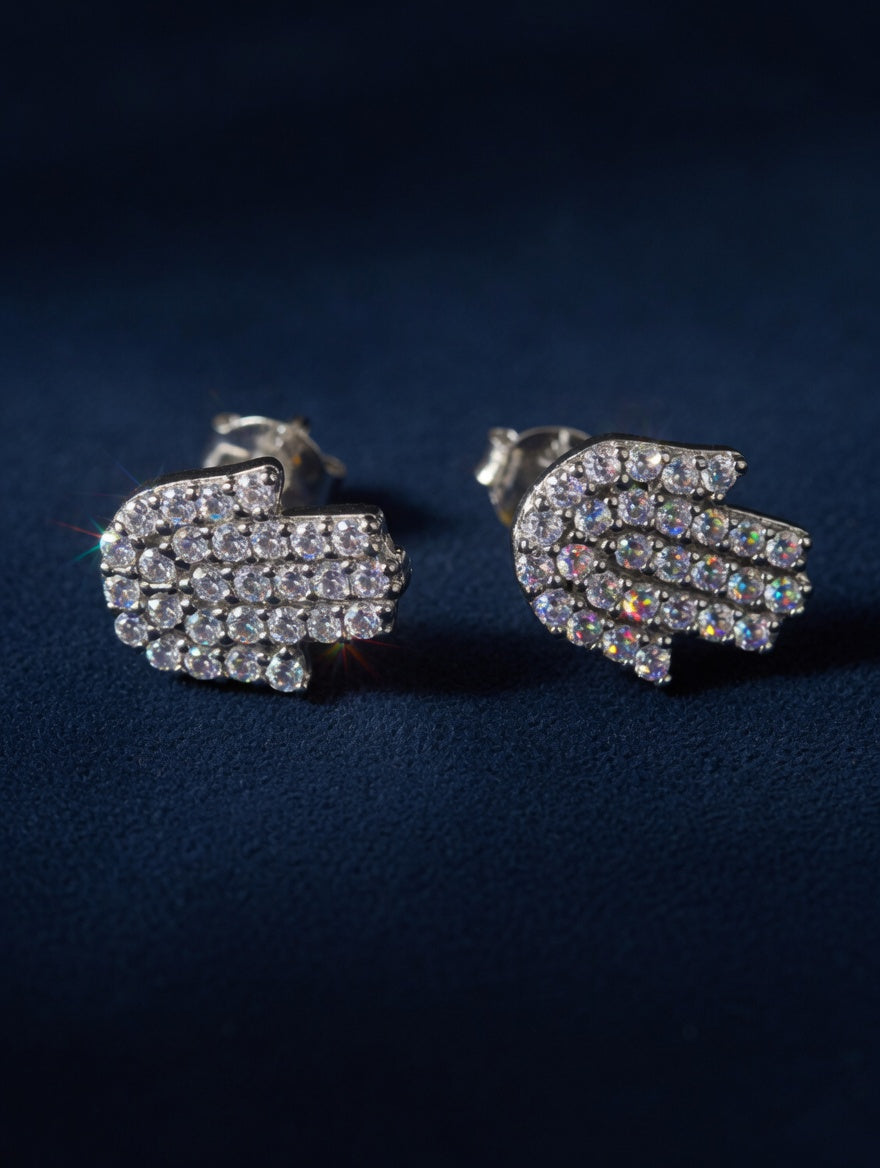 Sterling Silver CZ Hamsa Hand Of Protection Earrings