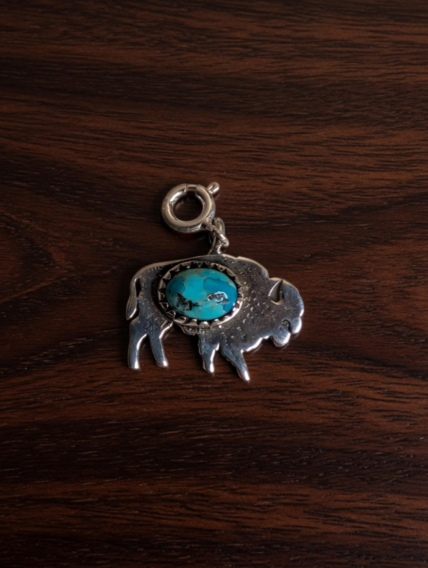 Sterling Silver Southwestern Style Buffalo Charm With Turquoise