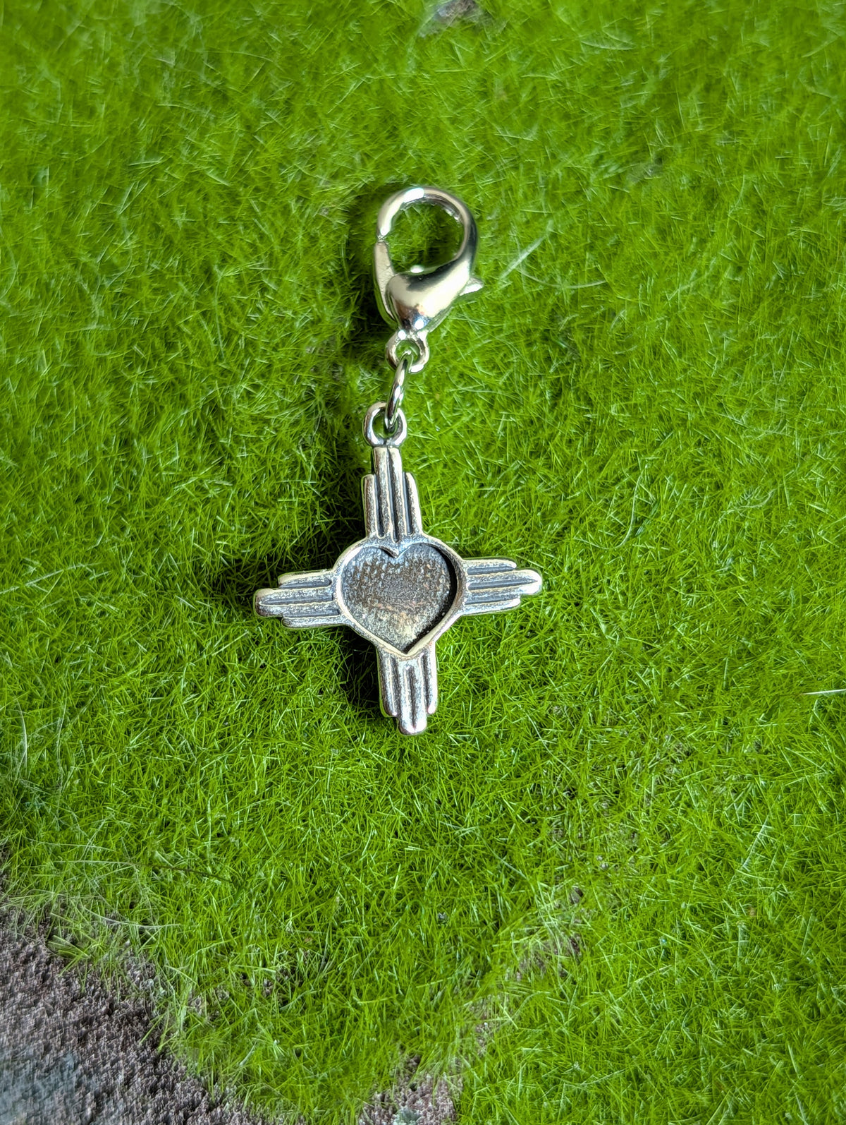 Handcrafted Small Zia Sun Symbol Charm With Heart Sterling Silver