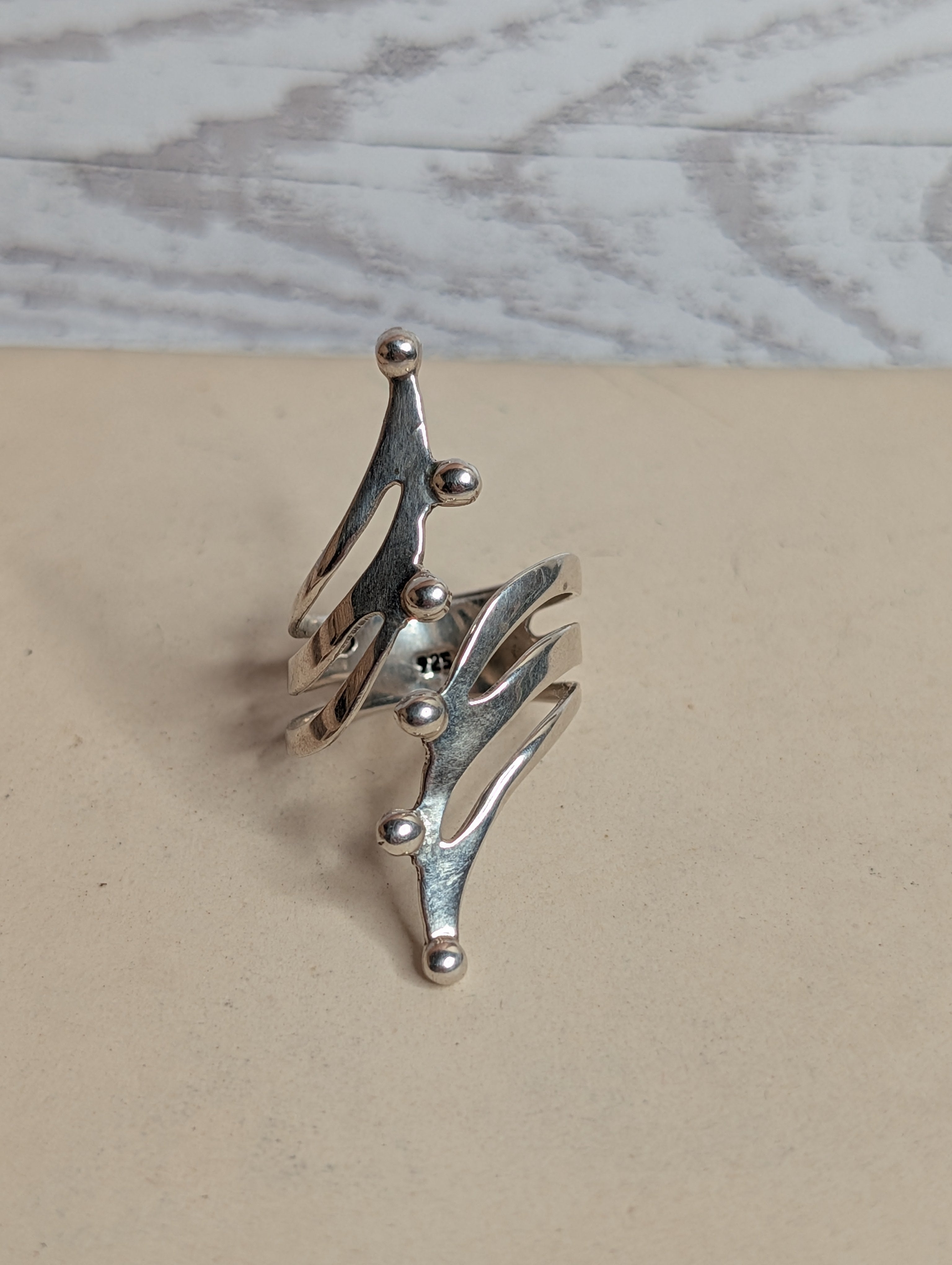 Sterling Silver Abstract Sculptural Adjustable Statement Ring